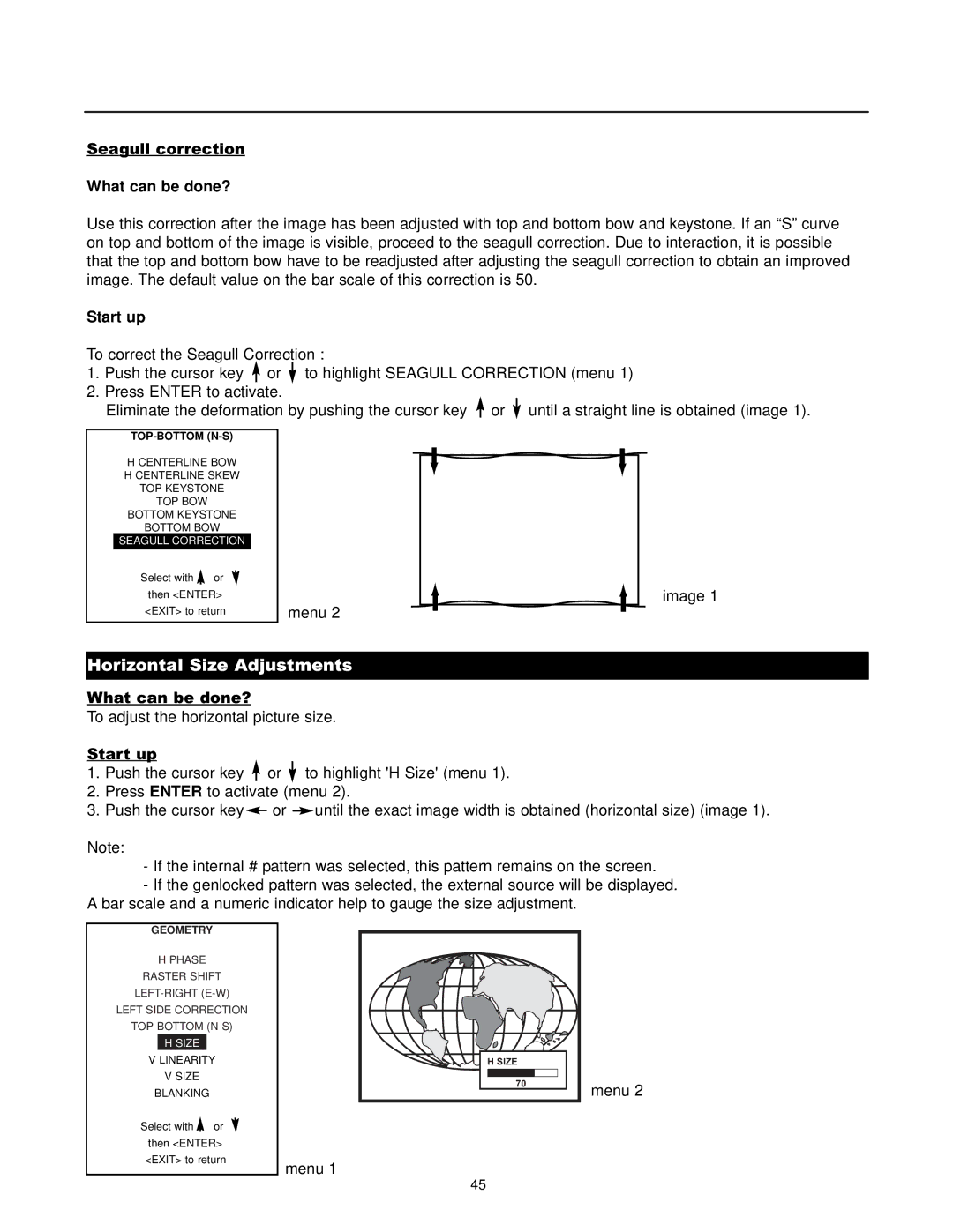 Runco DTV-1200 owner manual Horizontal Size Adjustments 