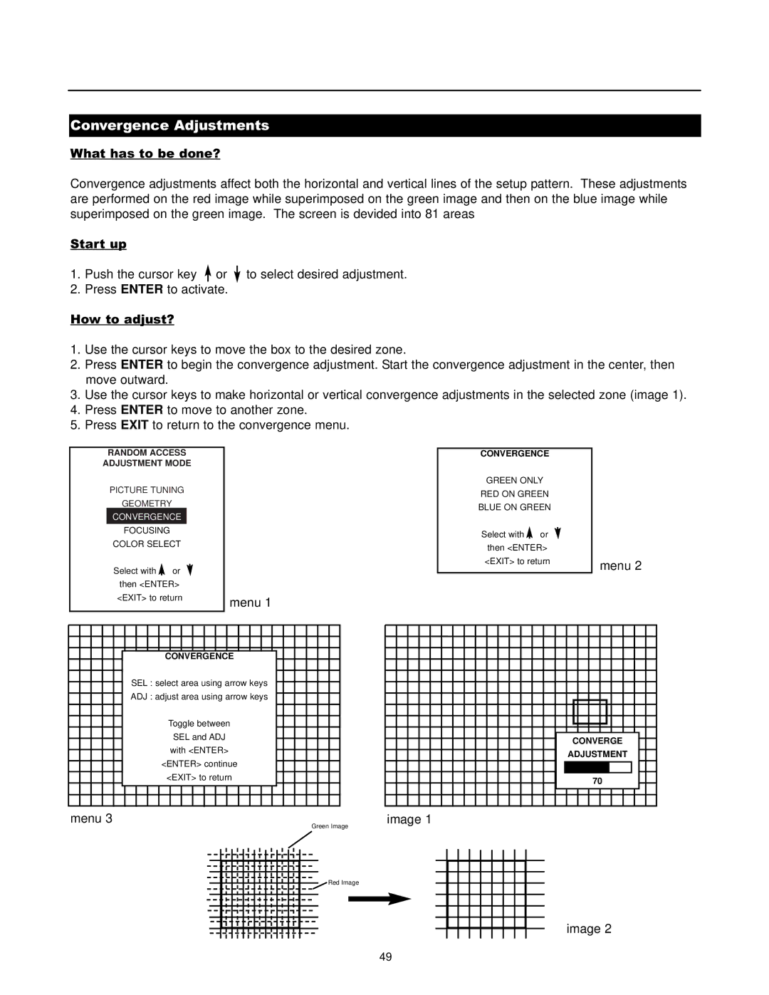 Runco DTV-1200 owner manual Convergence Adjustments, Converge Adjustment 