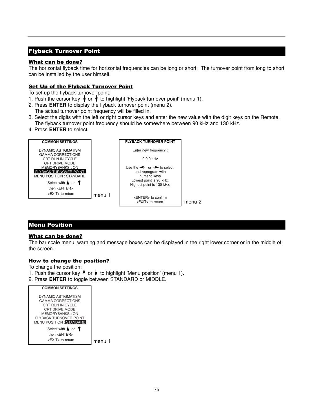 Runco DTV-1200 owner manual Flyback Turnover Point, Menu Position 