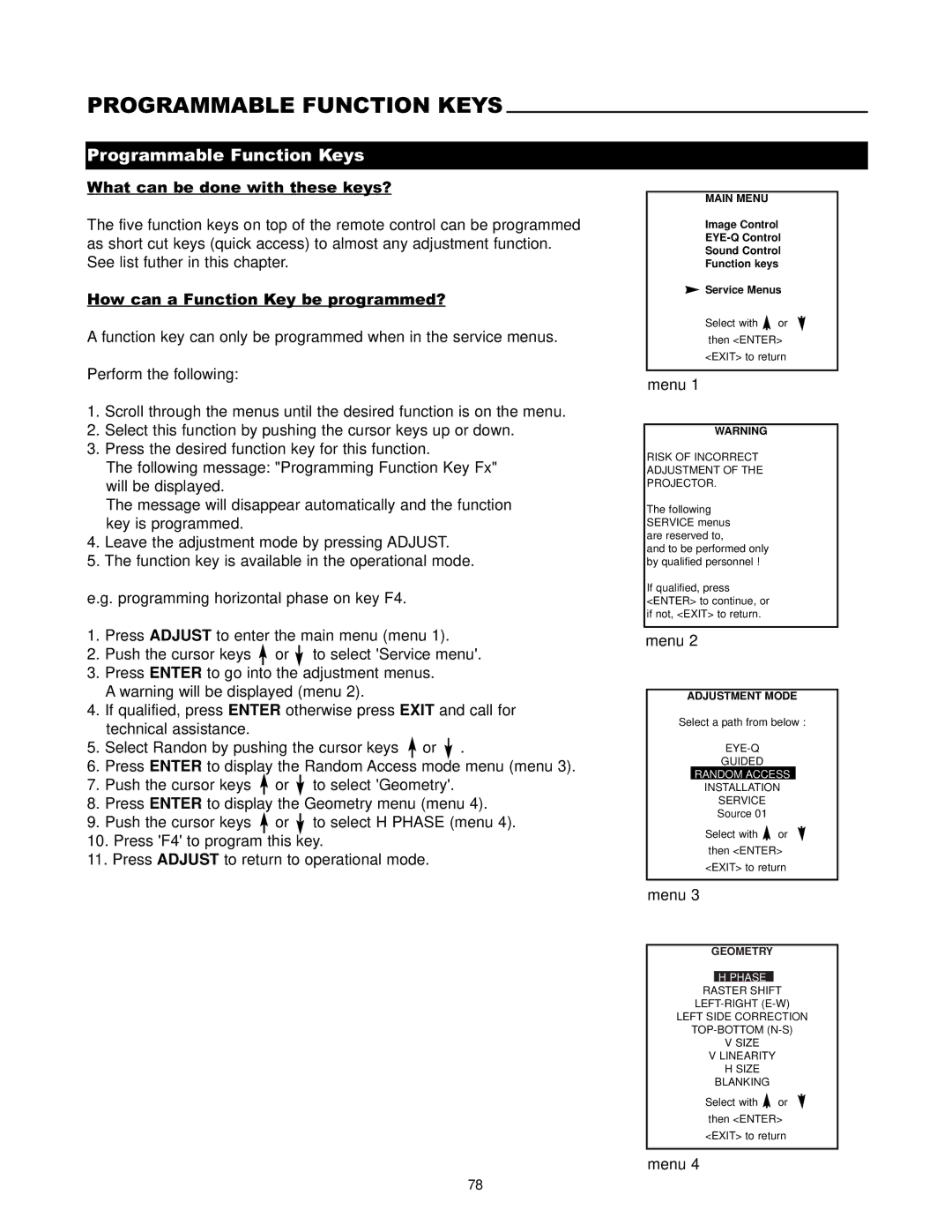 Runco DTV-1200 owner manual Programmable Function Keys, Phase Raster Shift 