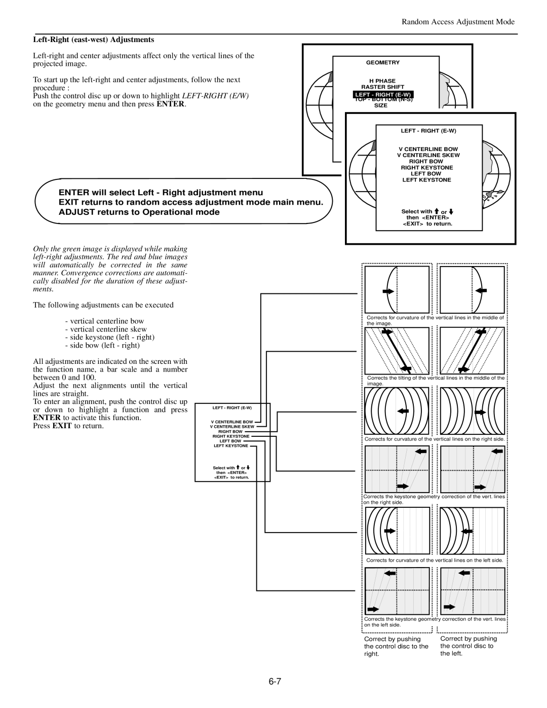 Runco DTV-873 manual Left-Right east-west Adjustments, Left Right E-W 