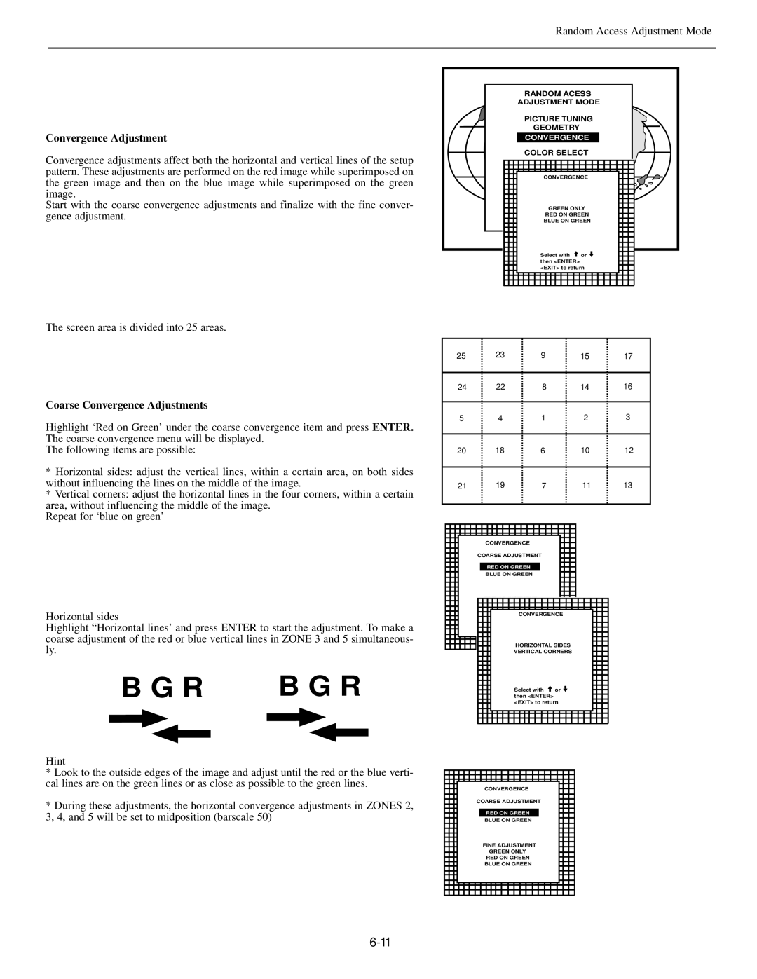 Runco DTV-873 manual Coarse Convergence Adjustments 