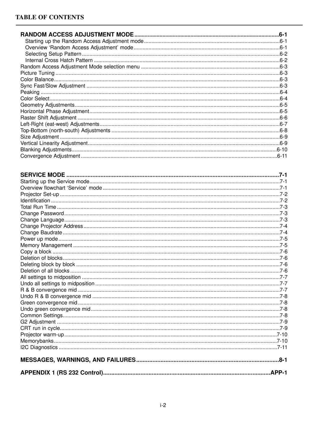 Runco DTV-873 manual Table of Contents 