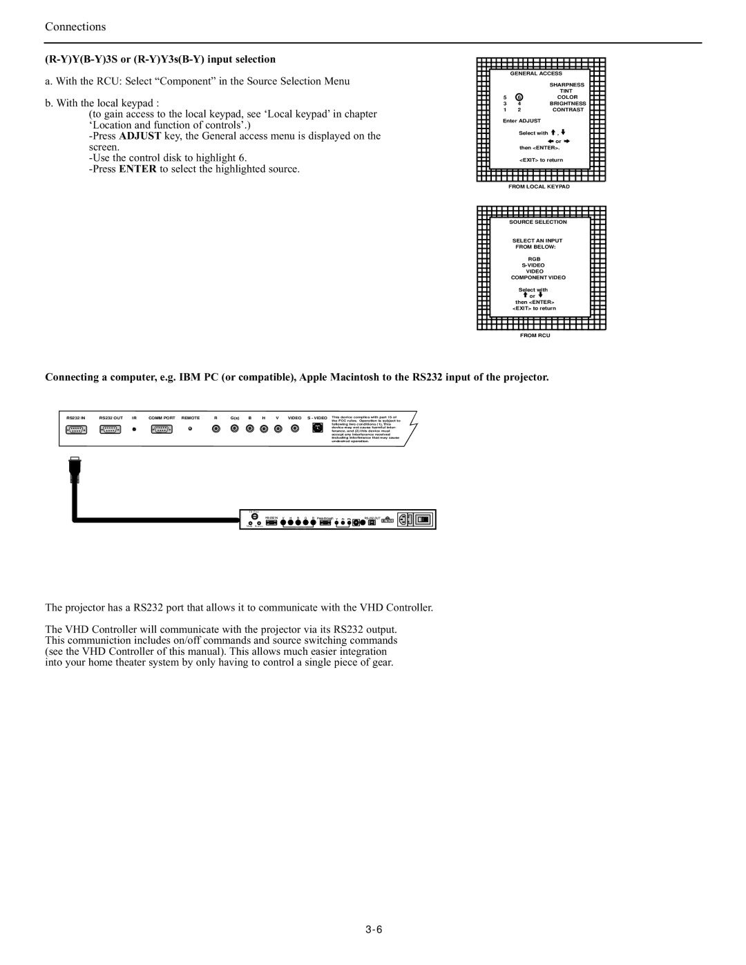 Runco DTV-947 manual YYB-Y3S or R-YY3sB-Y input selection, RS232 OUT Comm Port Remote 