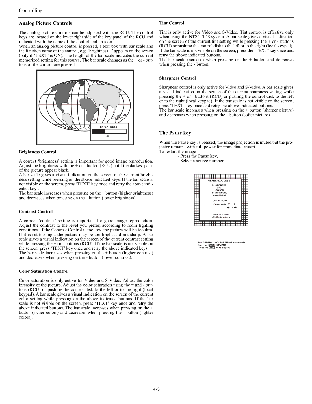 Runco DTV-947 manual Analog Picture Controls, Pause key 