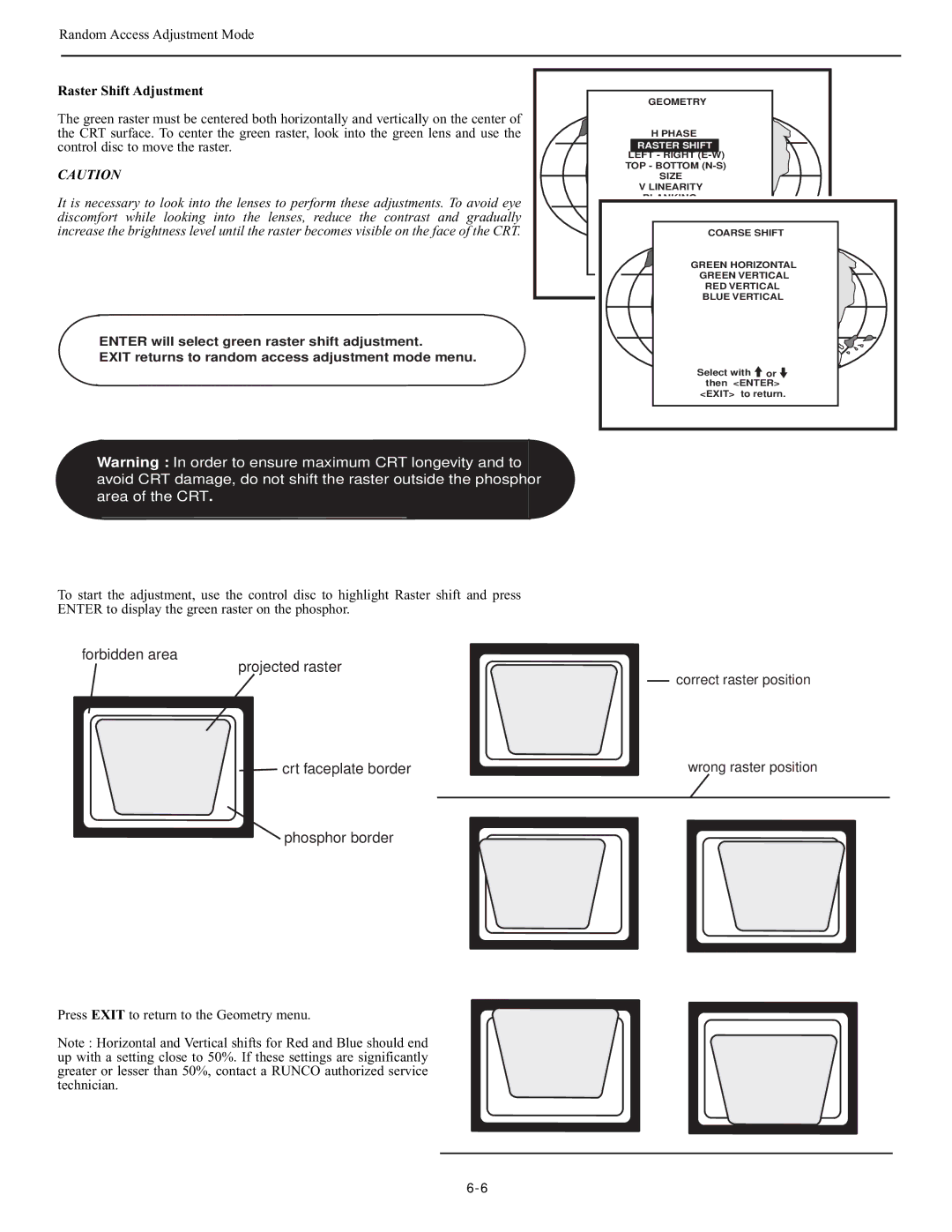 Runco DTV-947 manual Raster Shift Adjustment 