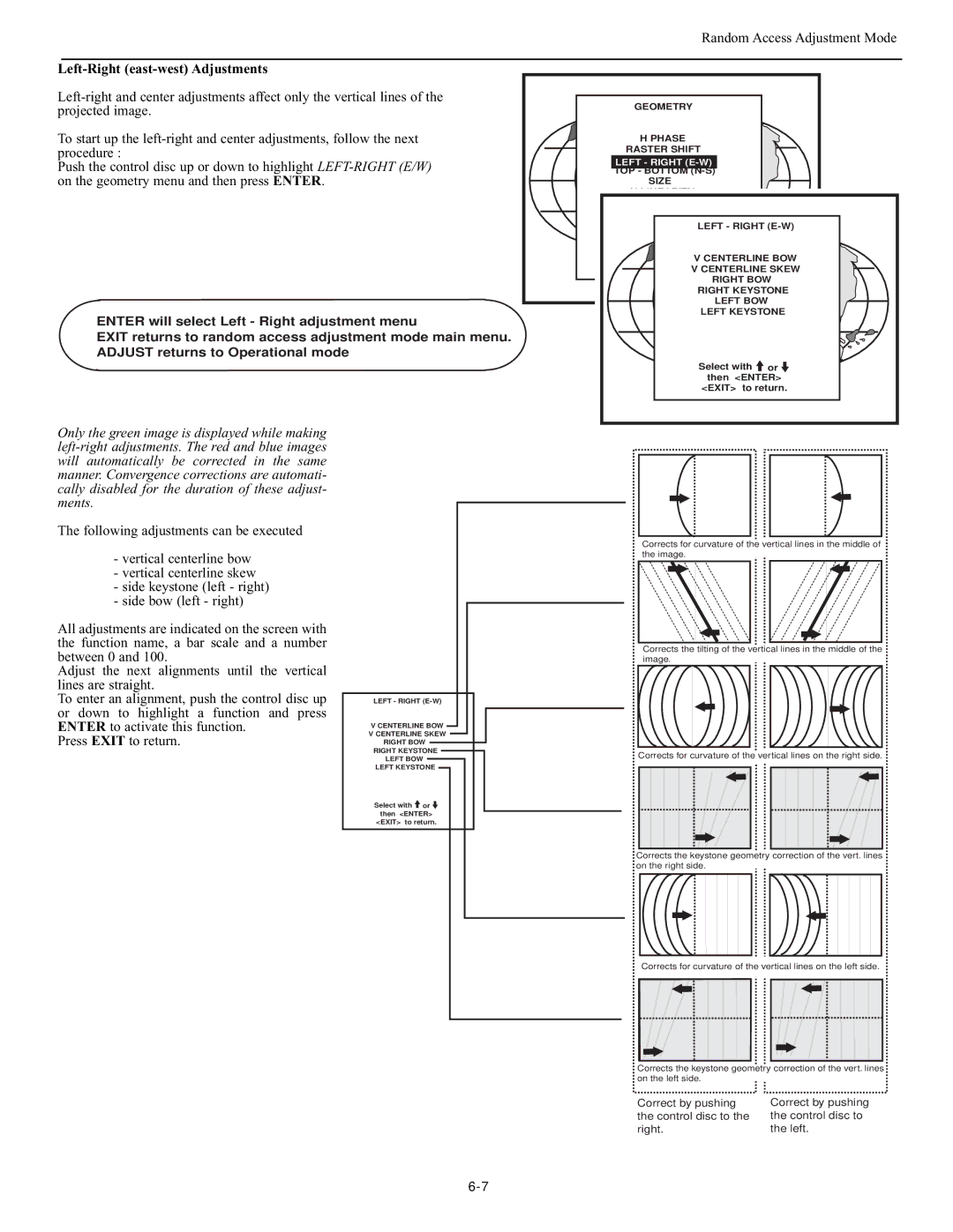 Runco DTV-947 manual Left-Right east-west Adjustments, Left Right E-W 