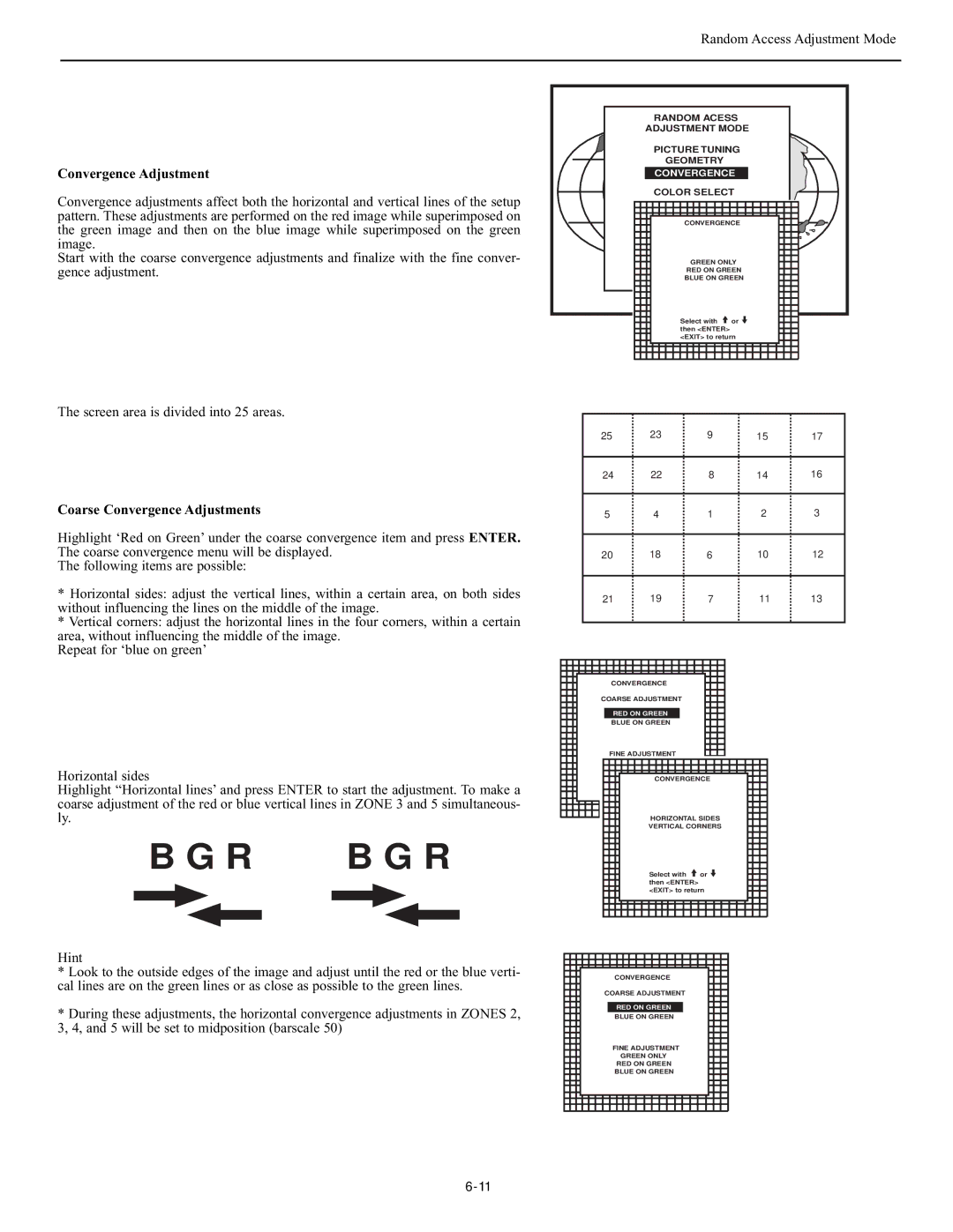 Runco DTV-947 manual Coarse Convergence Adjustments 