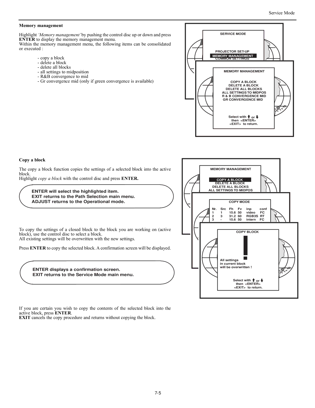 Runco DTV-947 manual Memory management, Copy a block, Memory Management, Copy a Block 