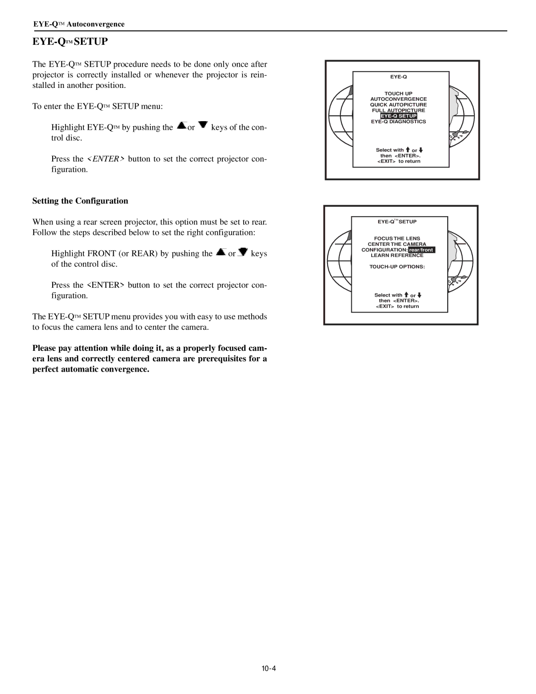 Runco DTV-947 manual Eye-Qtmsetup, Setting the Configuration 