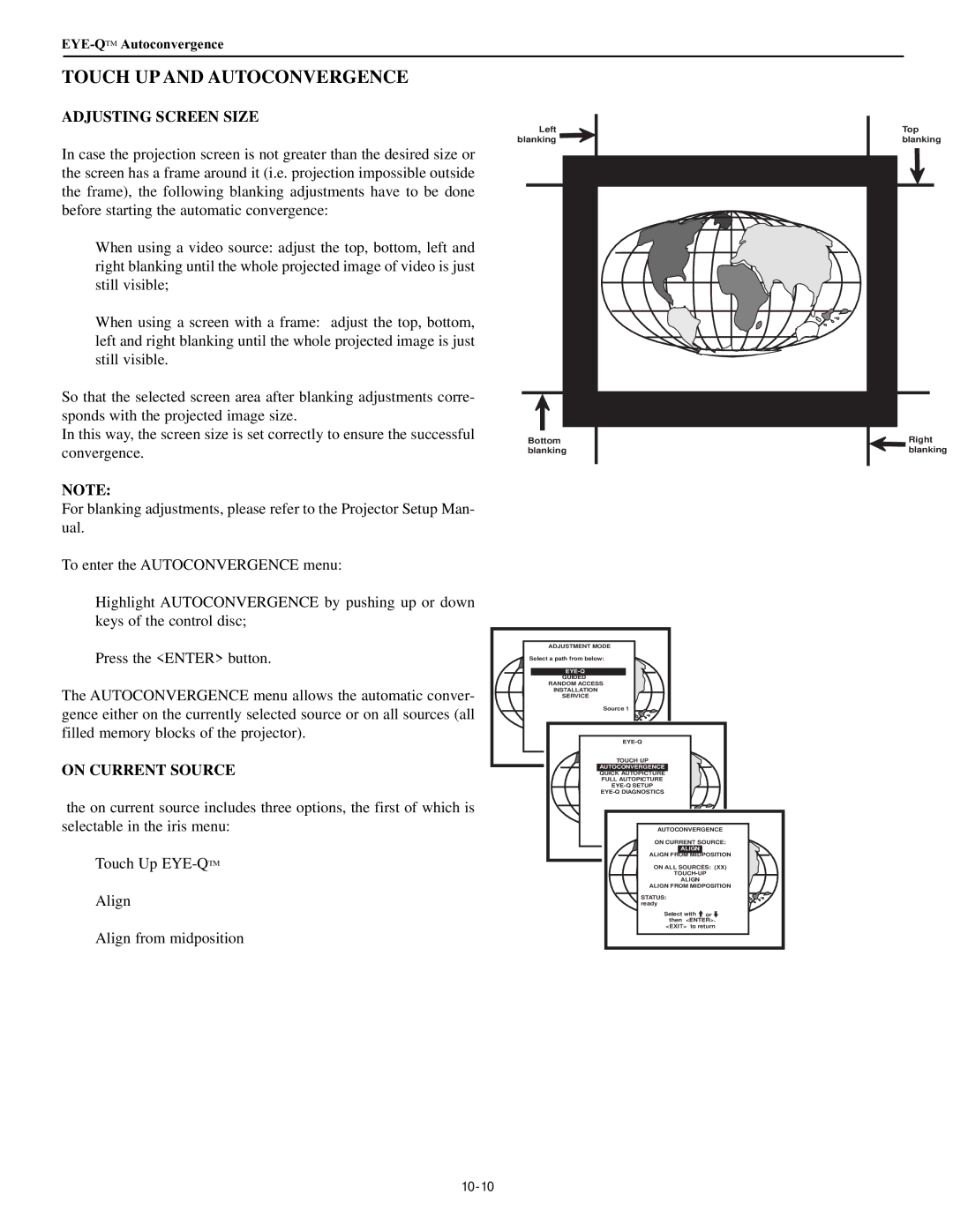 Runco DTV-947 manual Adjusting Screen Size, On Current Source 