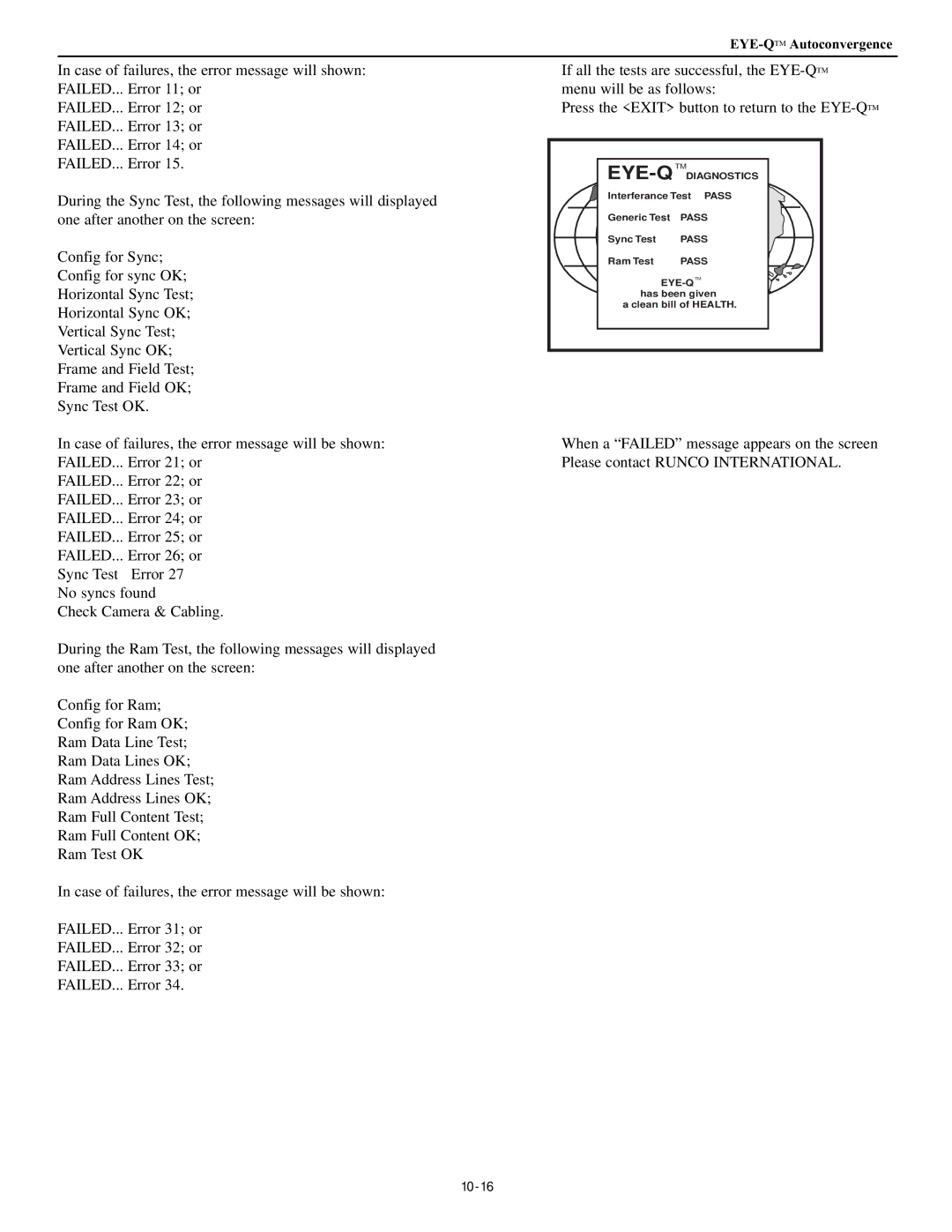 Runco DTV-947 manual 10-16 