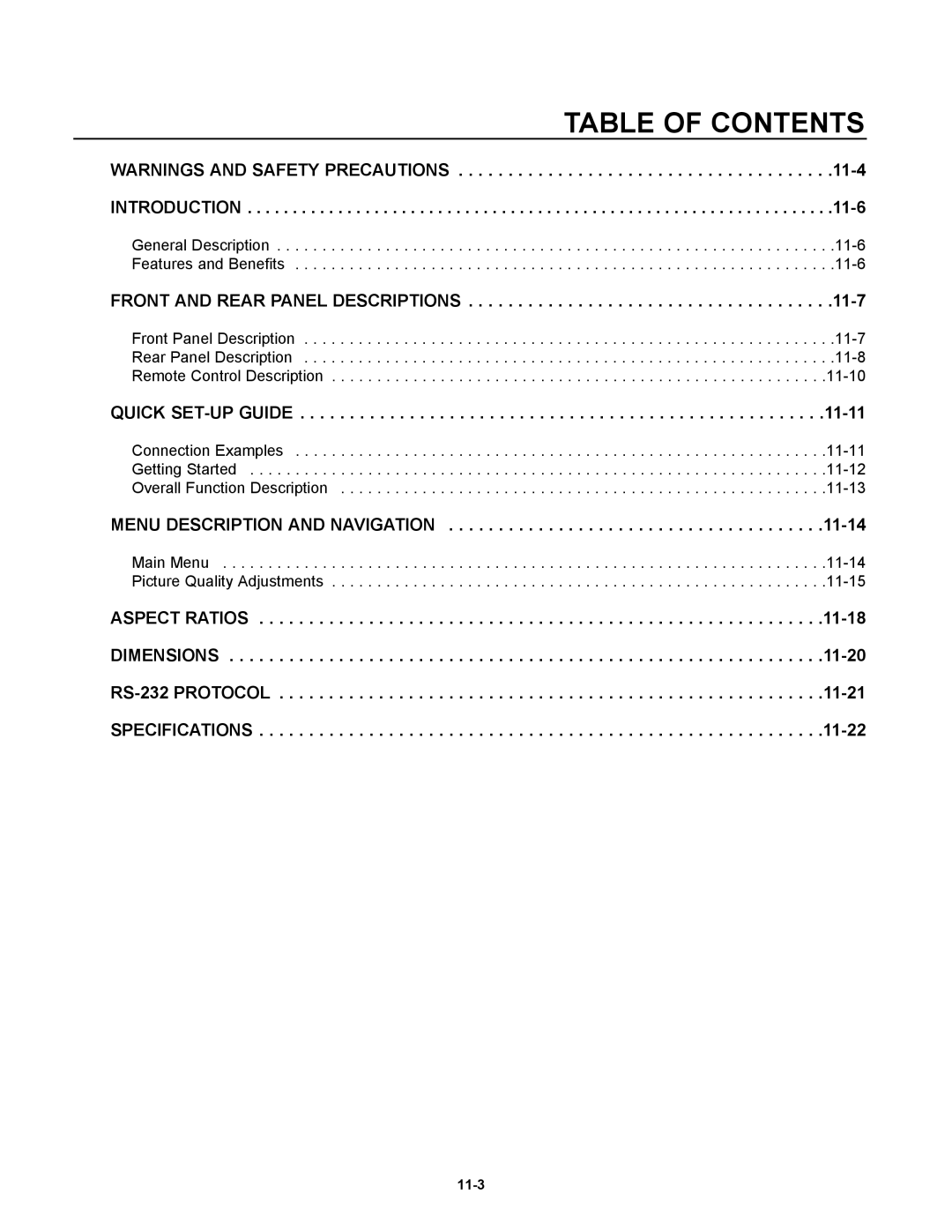 Runco DTV-947 manual Table of Contents 