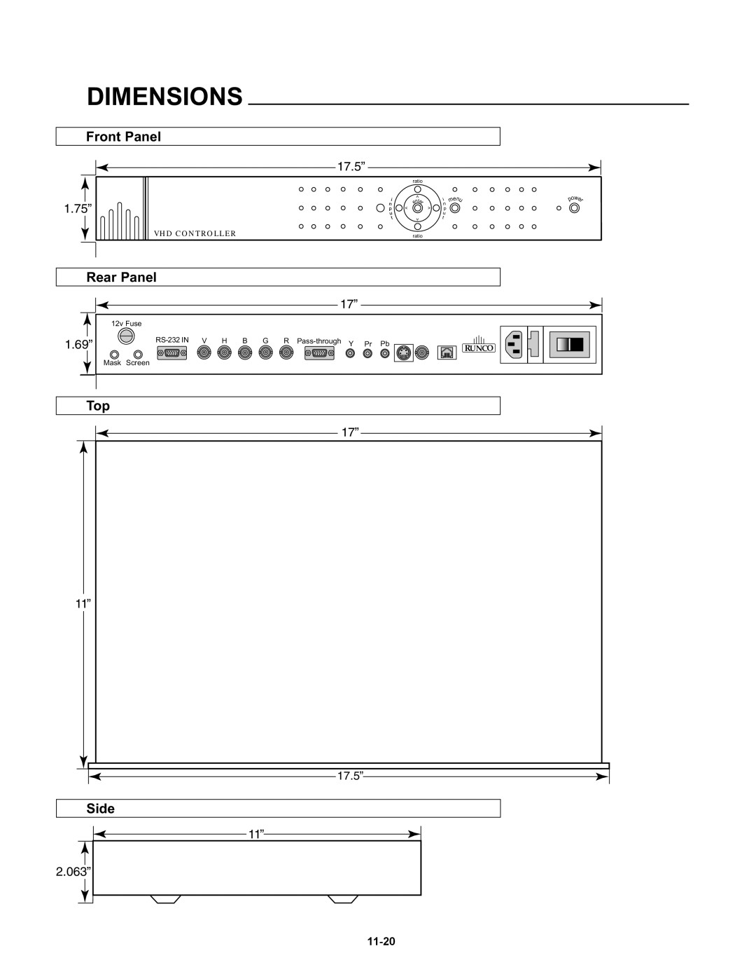 Runco DTV-947 manual Top, Side 