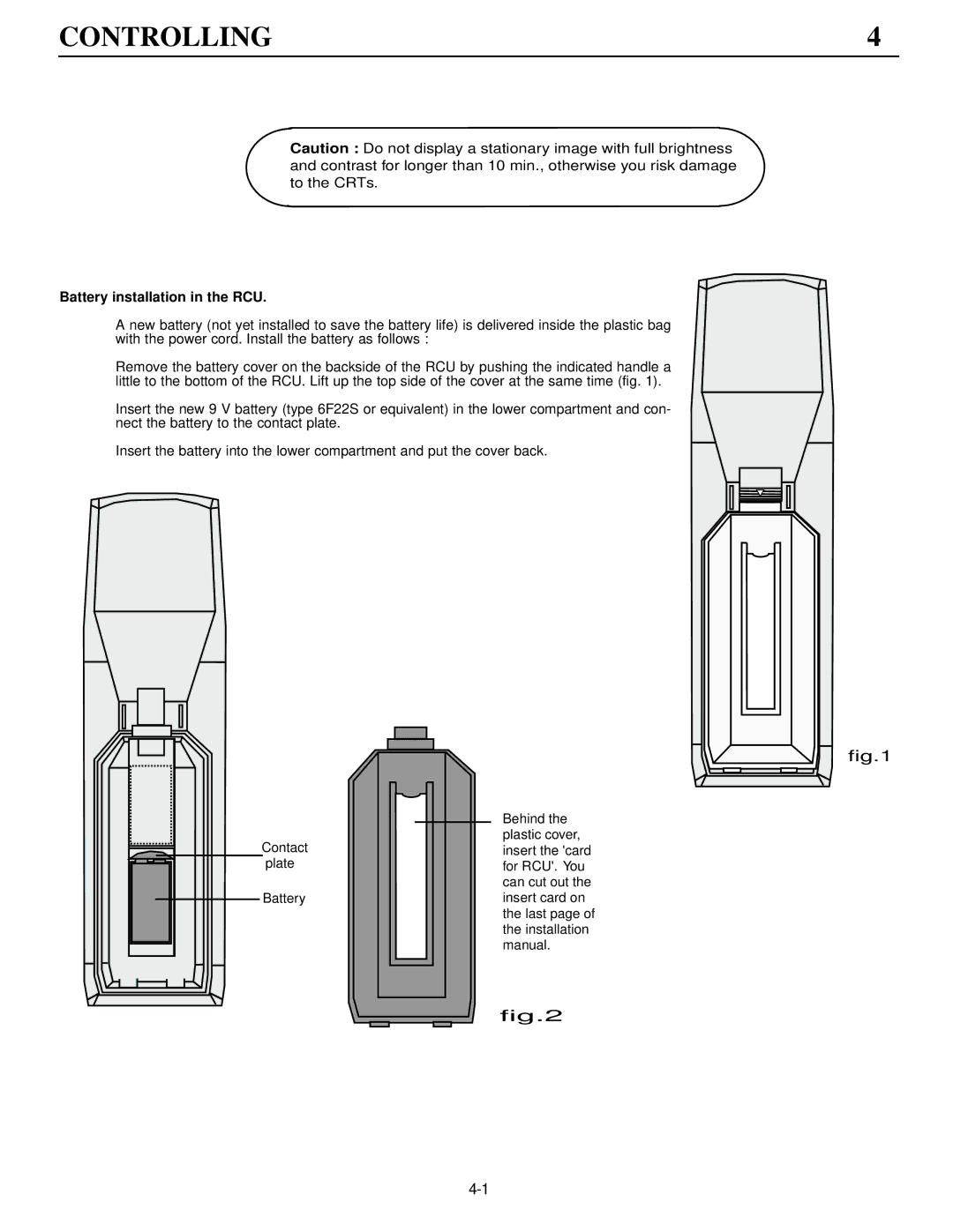 Runco DTV-992 manual Controlling, Battery installation in the RCU 