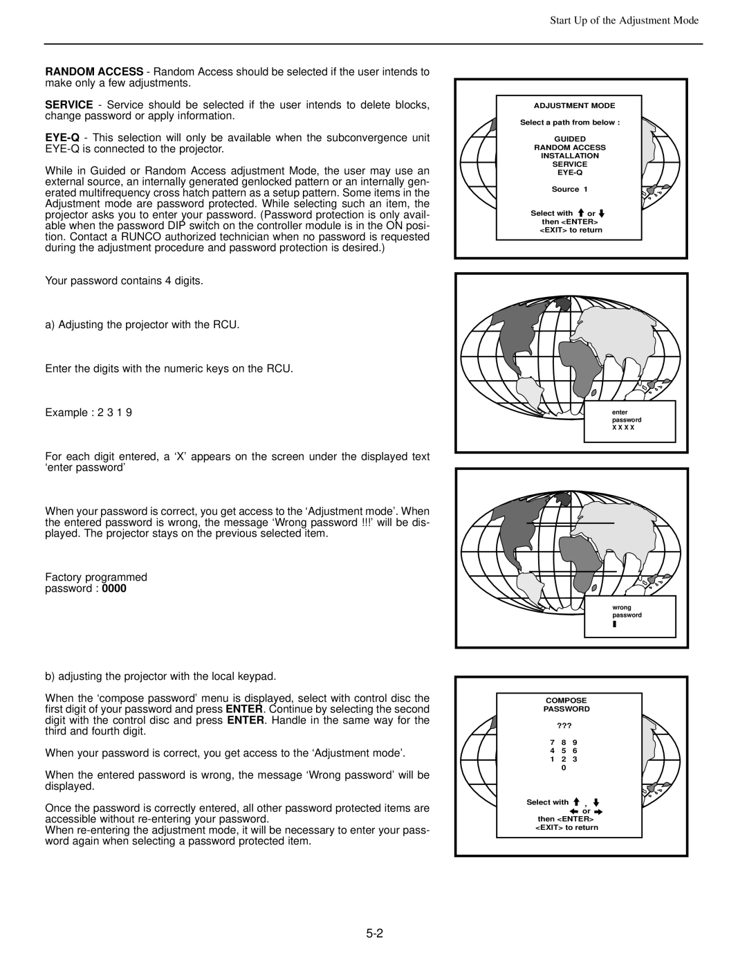 Runco DTV-992 manual Start Up of the Adjustment Mode 