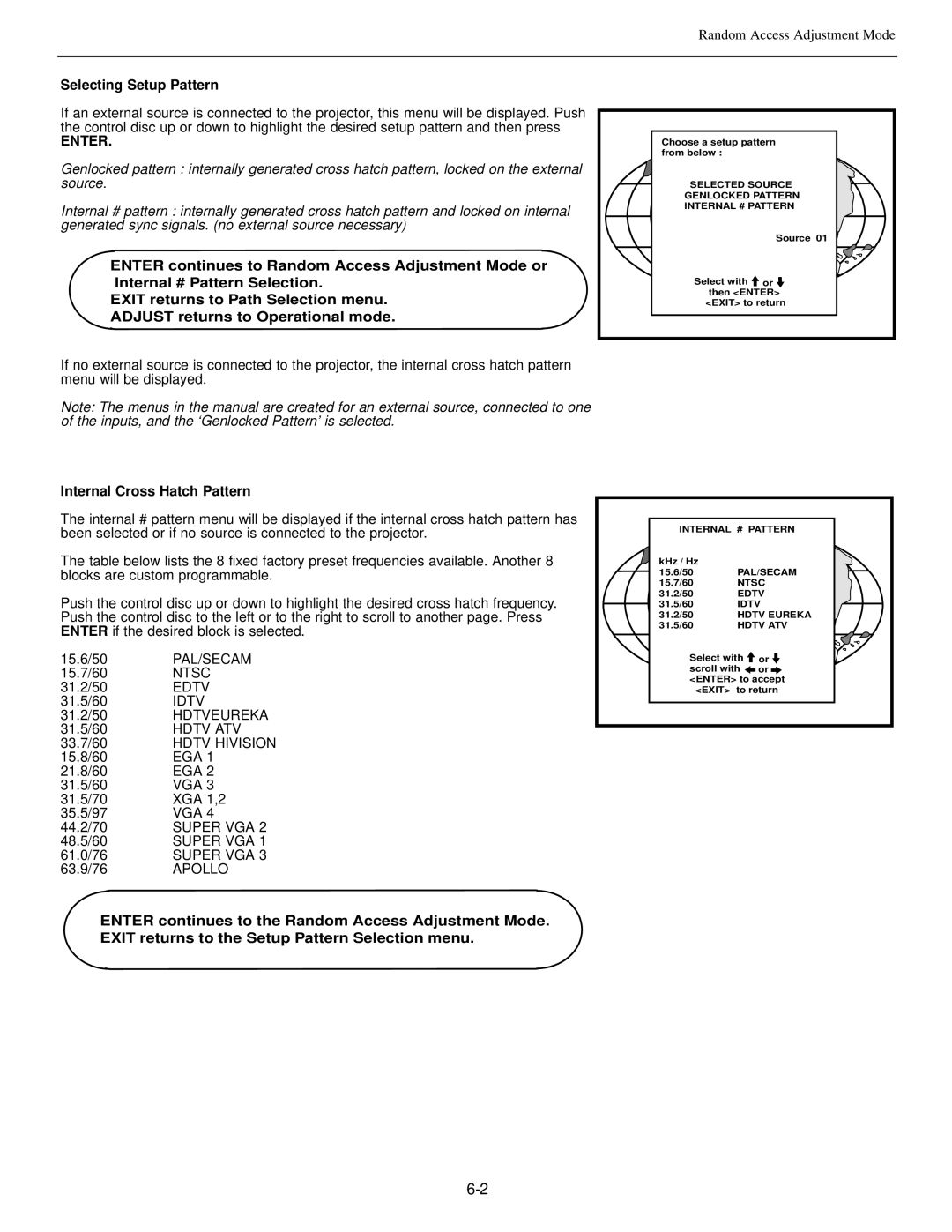 Runco DTV-992 manual Selecting Setup Pattern, Internal Cross Hatch Pattern 