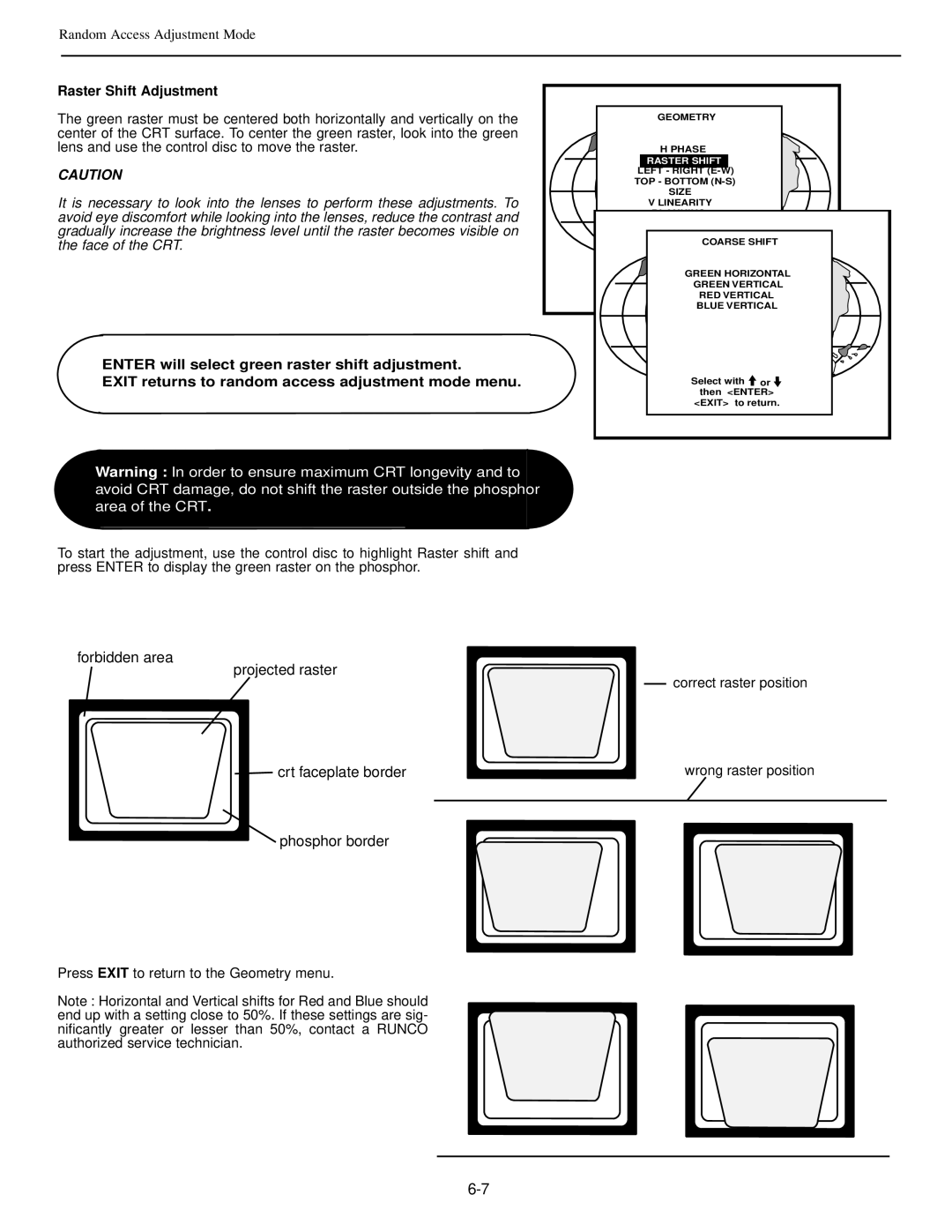 Runco DTV-992 manual Raster Shift Adjustment 