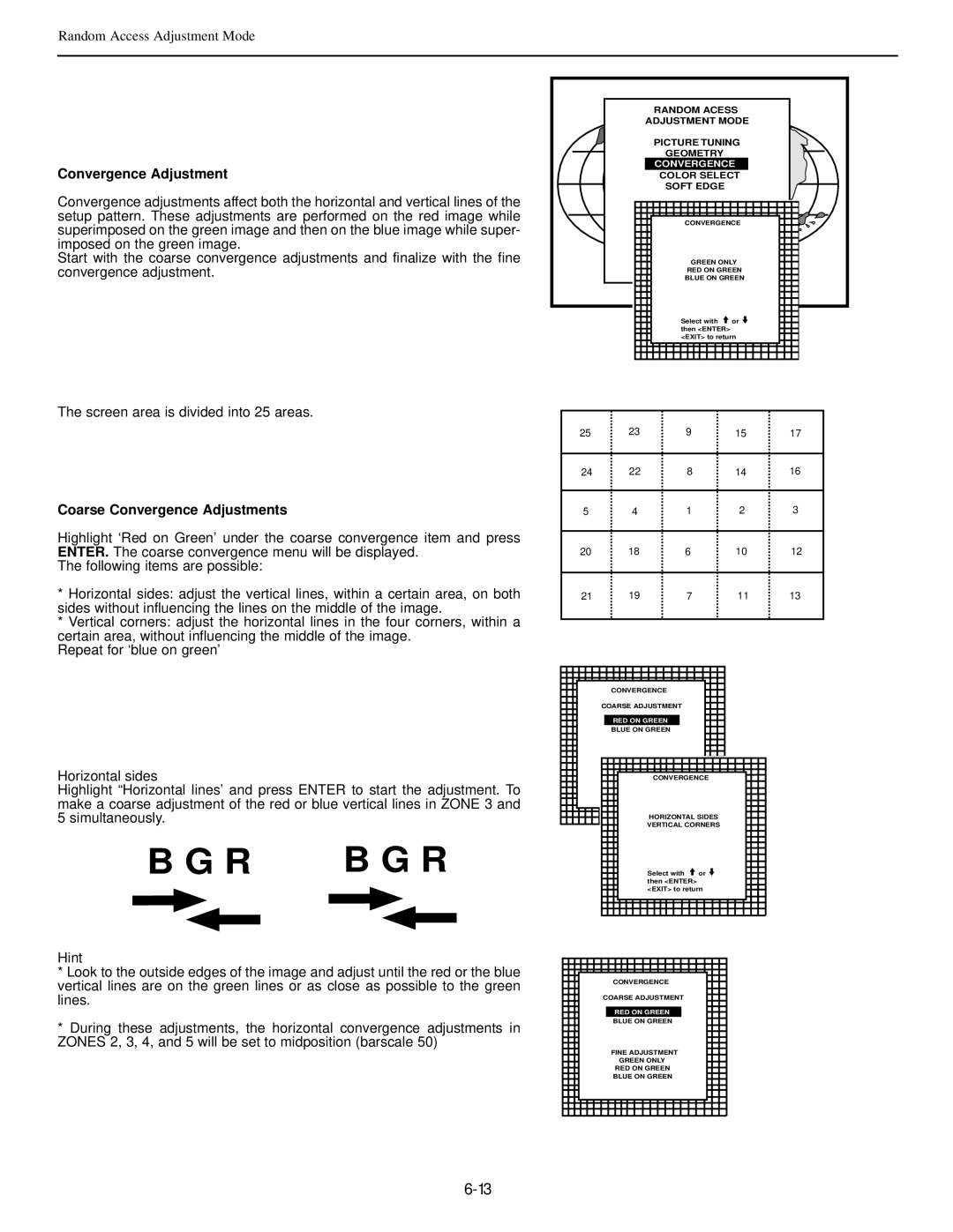 Runco DTV-992 manual Coarse Convergence Adjustments 