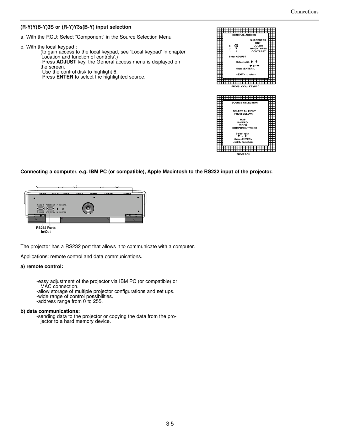 Runco dtv-992/992 ultra manual YYB-Y3S or R-YY3sB-Y input selection, Remote control, Data communications 