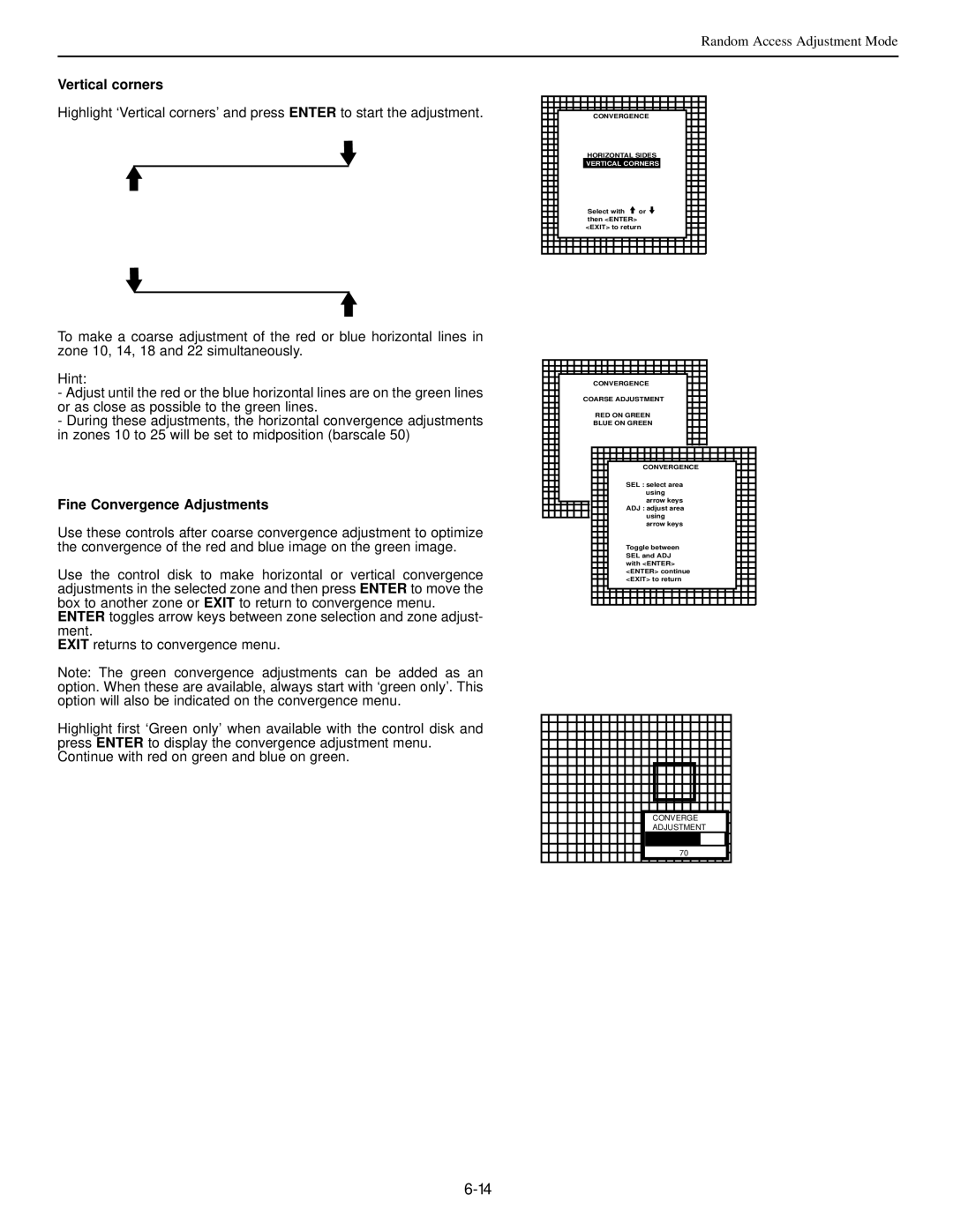 Runco dtv-992/992 ultra, runco super hdtv dtv video projector manual Vertical corners, Fine Convergence Adjustments 