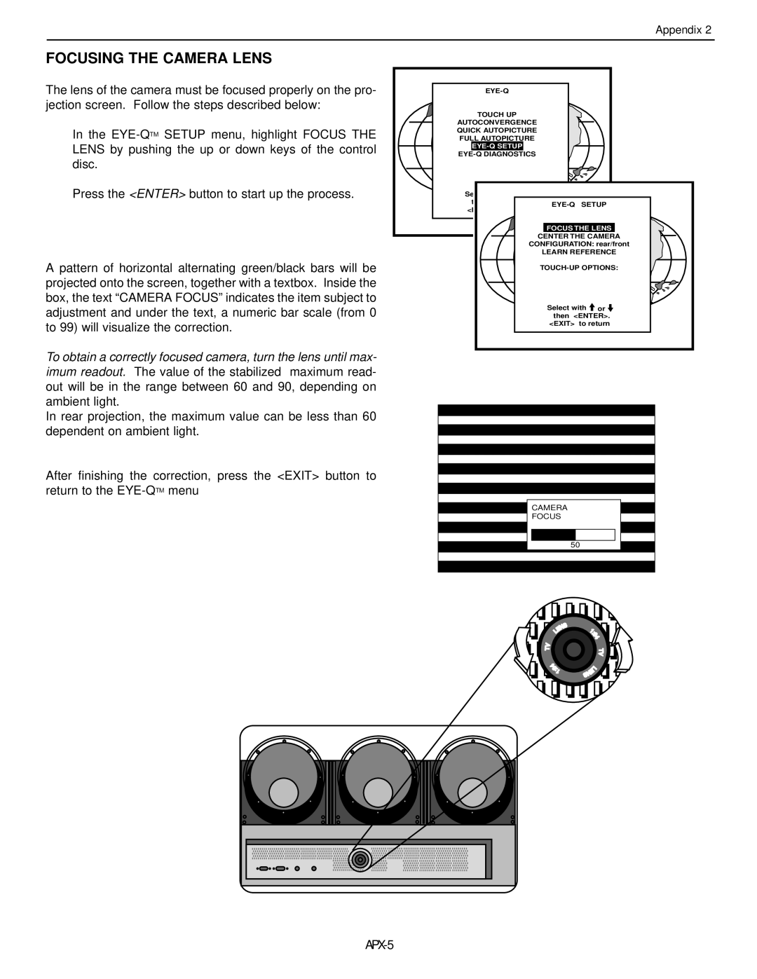 Runco dtv-992/992 ultra, runco super hdtv dtv video projector manual Focusing the Camera Lens 