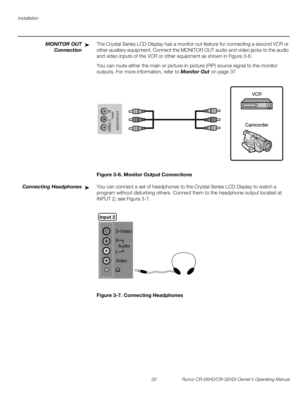 Runco High-Definition, CR-26HD, CR-32HDi manual Connection, Input 