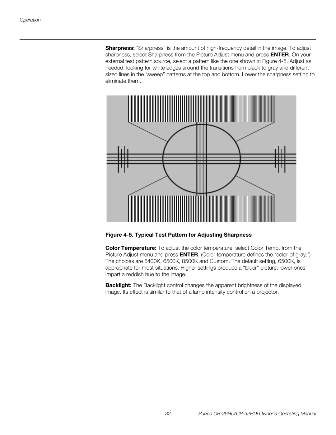 Runco High-Definition, CR-26HD, CR-32HDi manual Typical Test Pattern for Adjusting Sharpness 