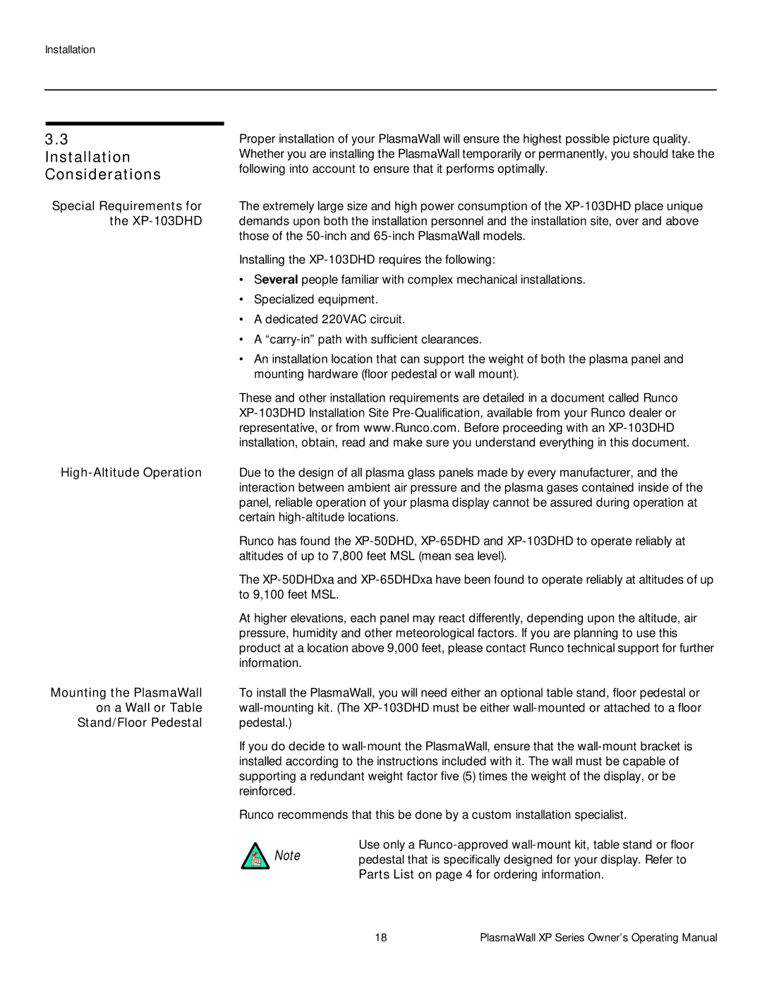 Runco High Definition manual Installation Considerations 