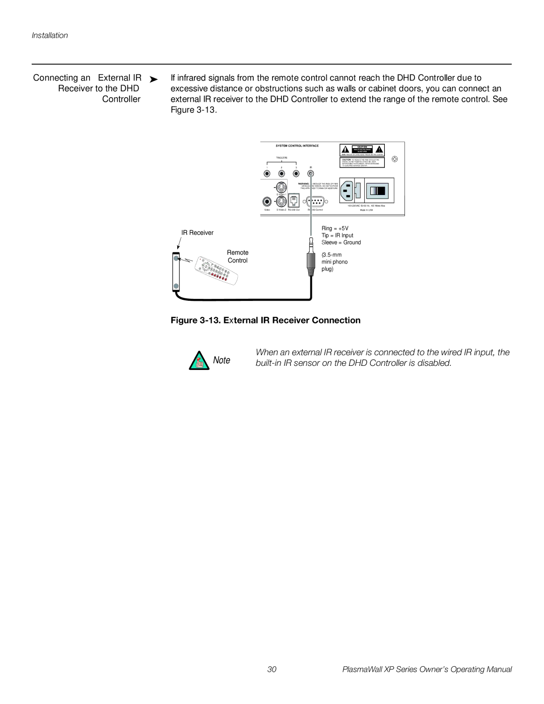 Runco High Definition manual Connecting an External IR, Receiver to the DHD 