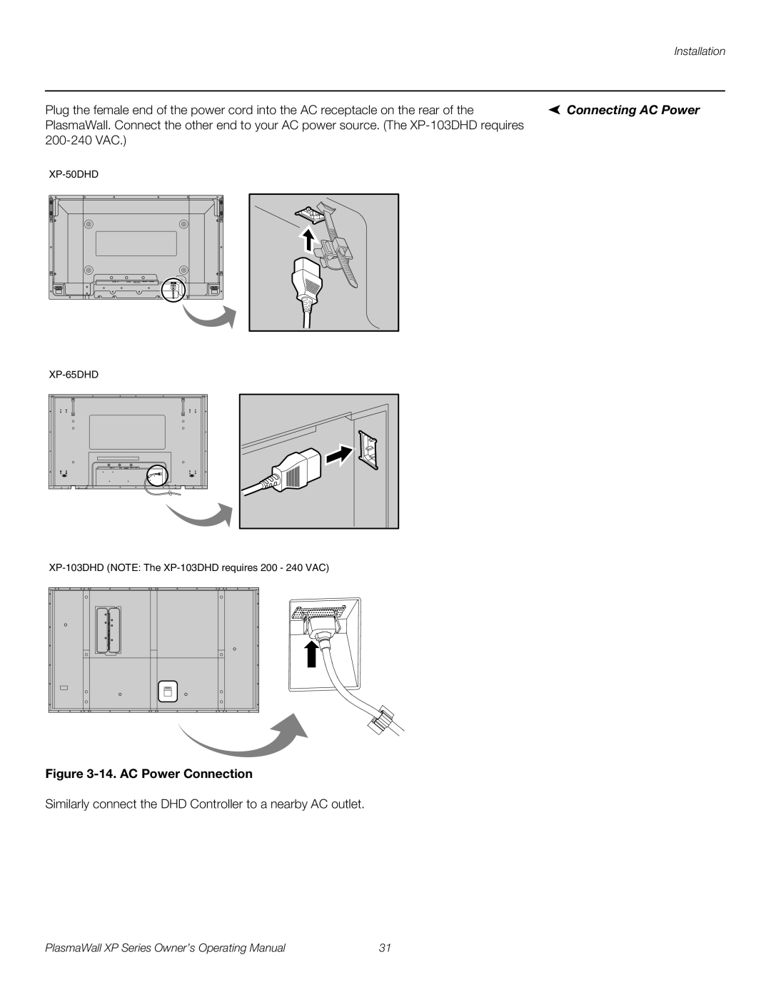 Runco High Definition manual Connecting AC Power, AC Power Connection 