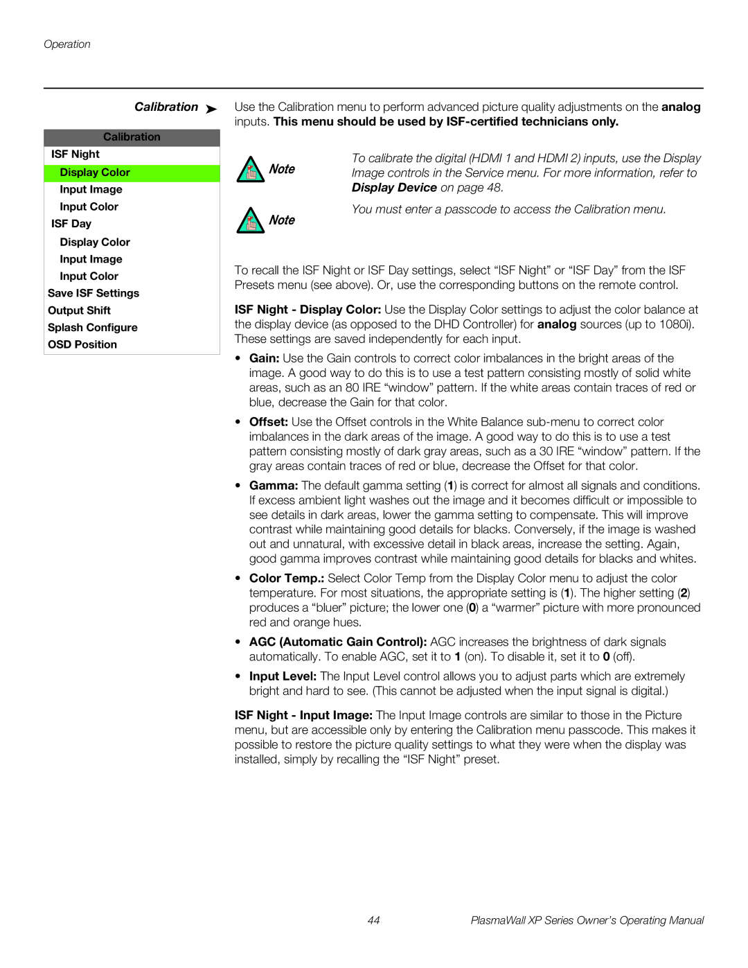 Runco High Definition manual Calibration 