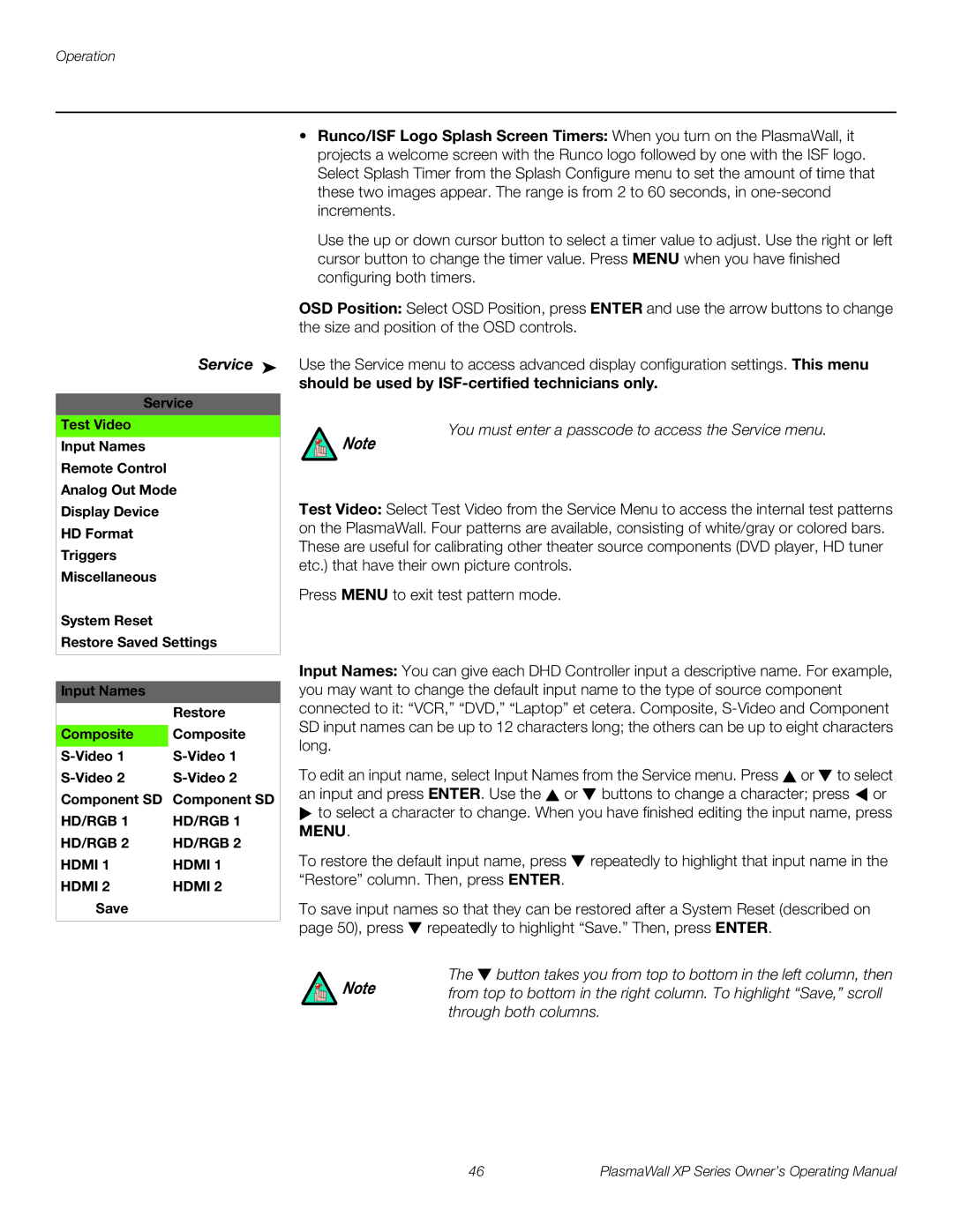 Runco High Definition manual Service, Should be used by ISF-certified technicians only 