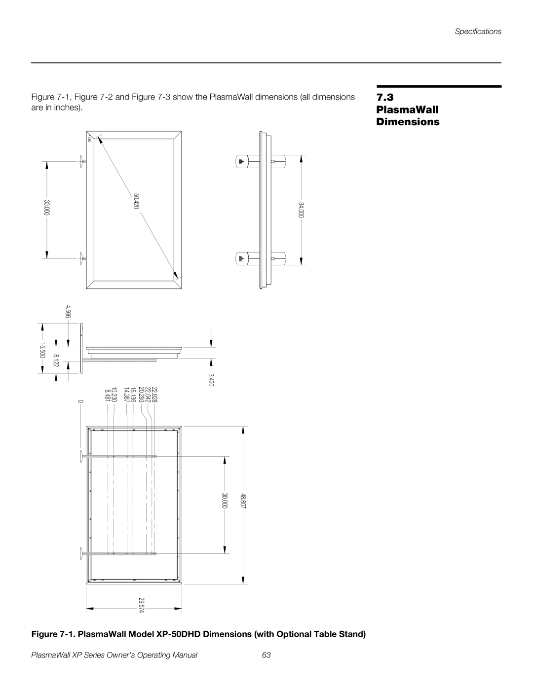 Runco High Definition manual PlasmaWall Dimensions 