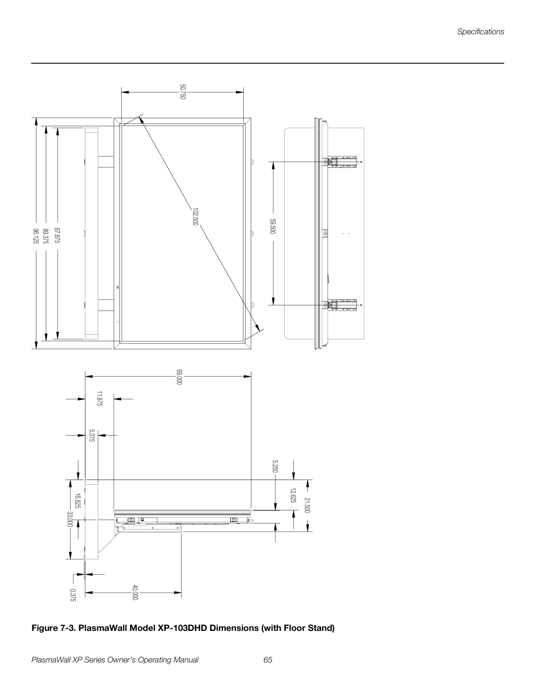 Runco High Definition manual PlasmaWall Model XP-103DHD Dimensions with Floor Stand 