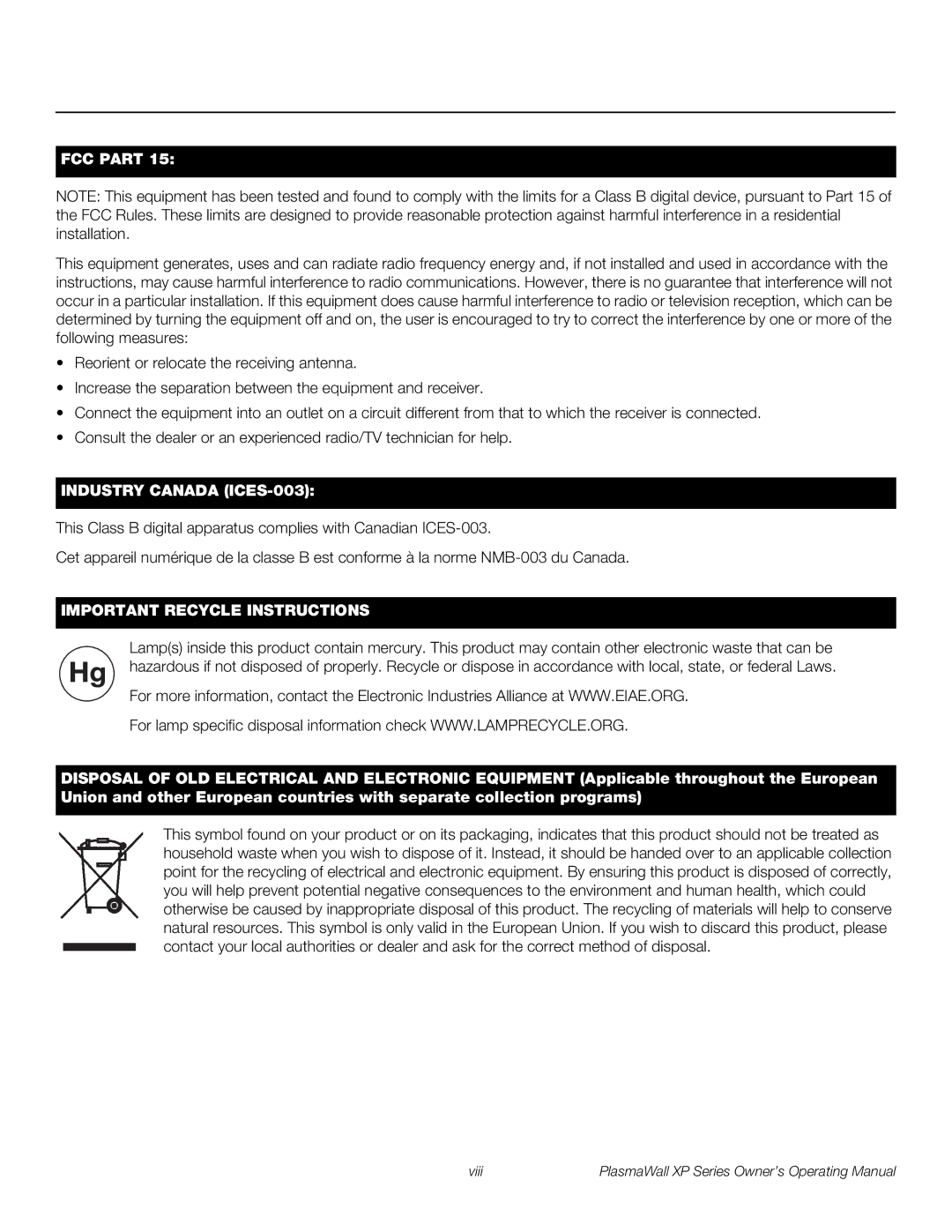 Runco High Definition manual FCC Part 