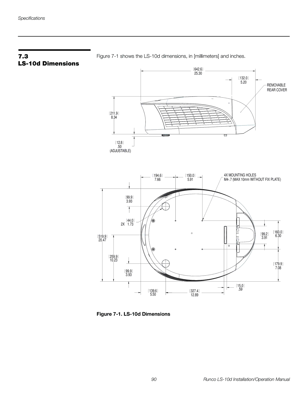 Runco LS-10D operation manual LS-10d Dimensions 