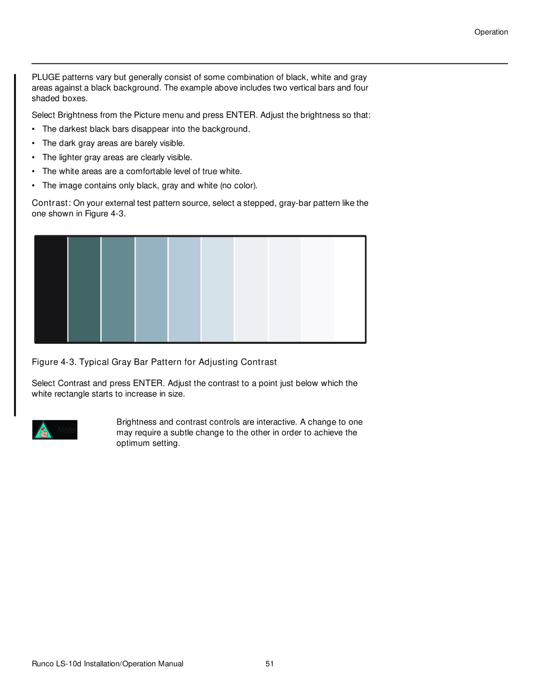 Runco LS-10D operation manual Typical Gray Bar Pattern for Adjusting Contrast 