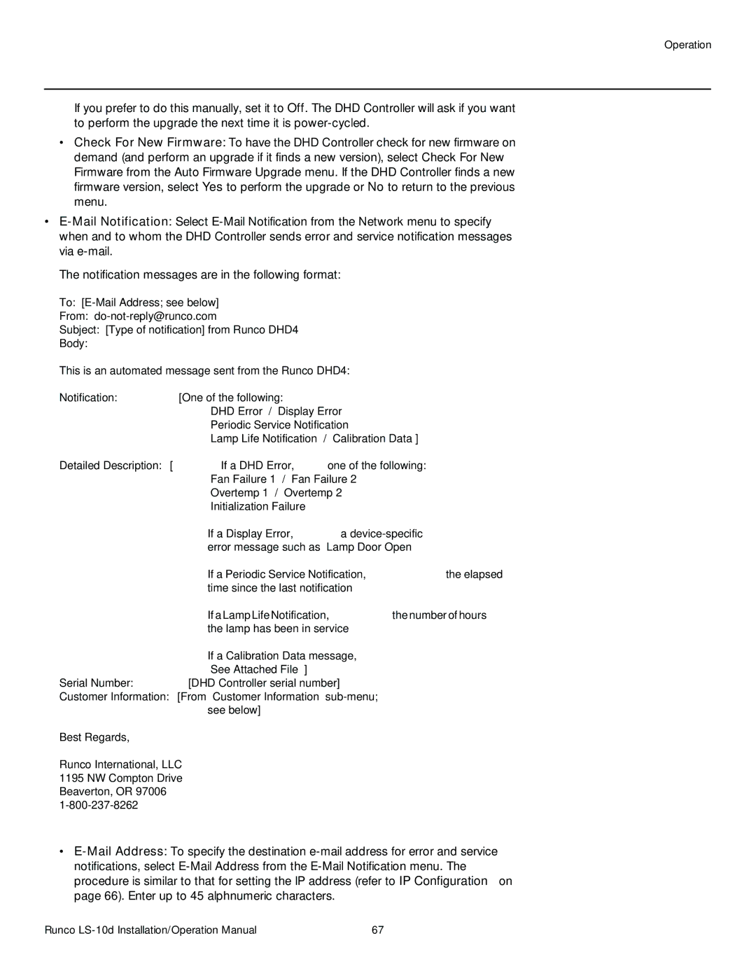 Runco LS-10D operation manual If a Display Error, a device-specific 