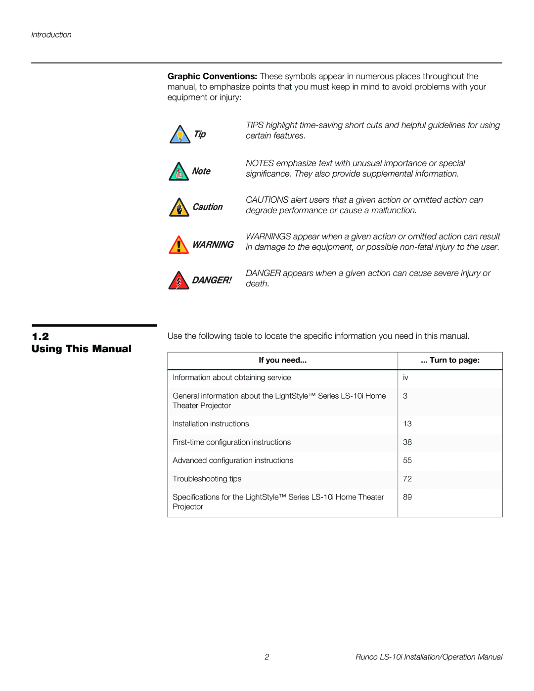 Runco LS-10I operation manual Using This Manual, If you need Turn to 