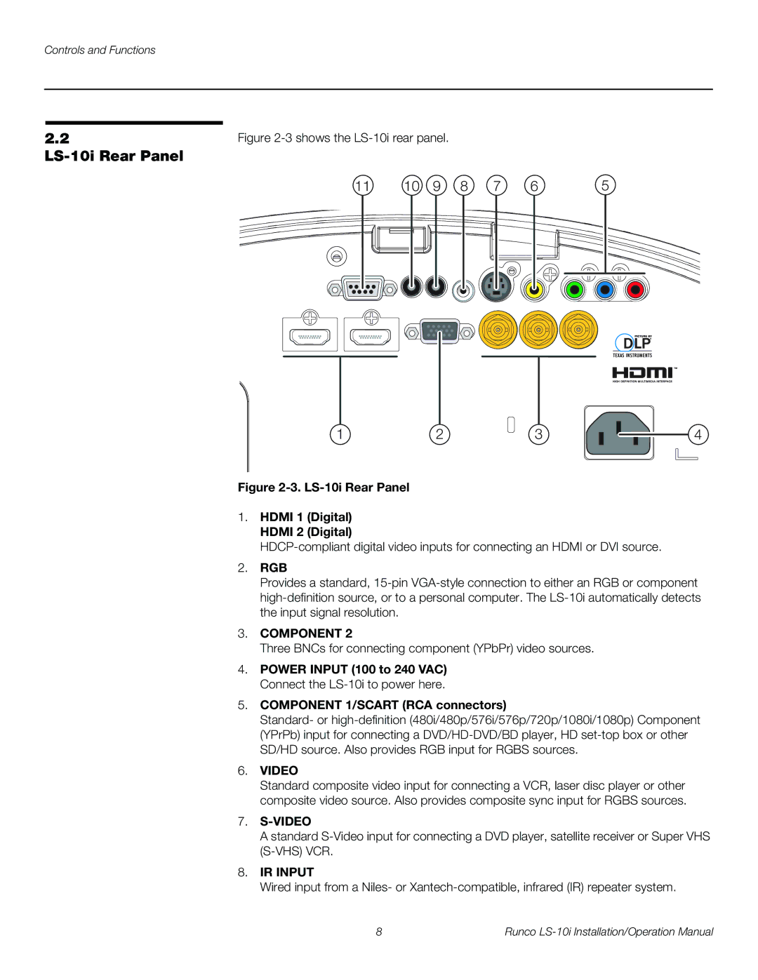 Runco LS-10I operation manual LS-10i Rear Panel, Rgb 