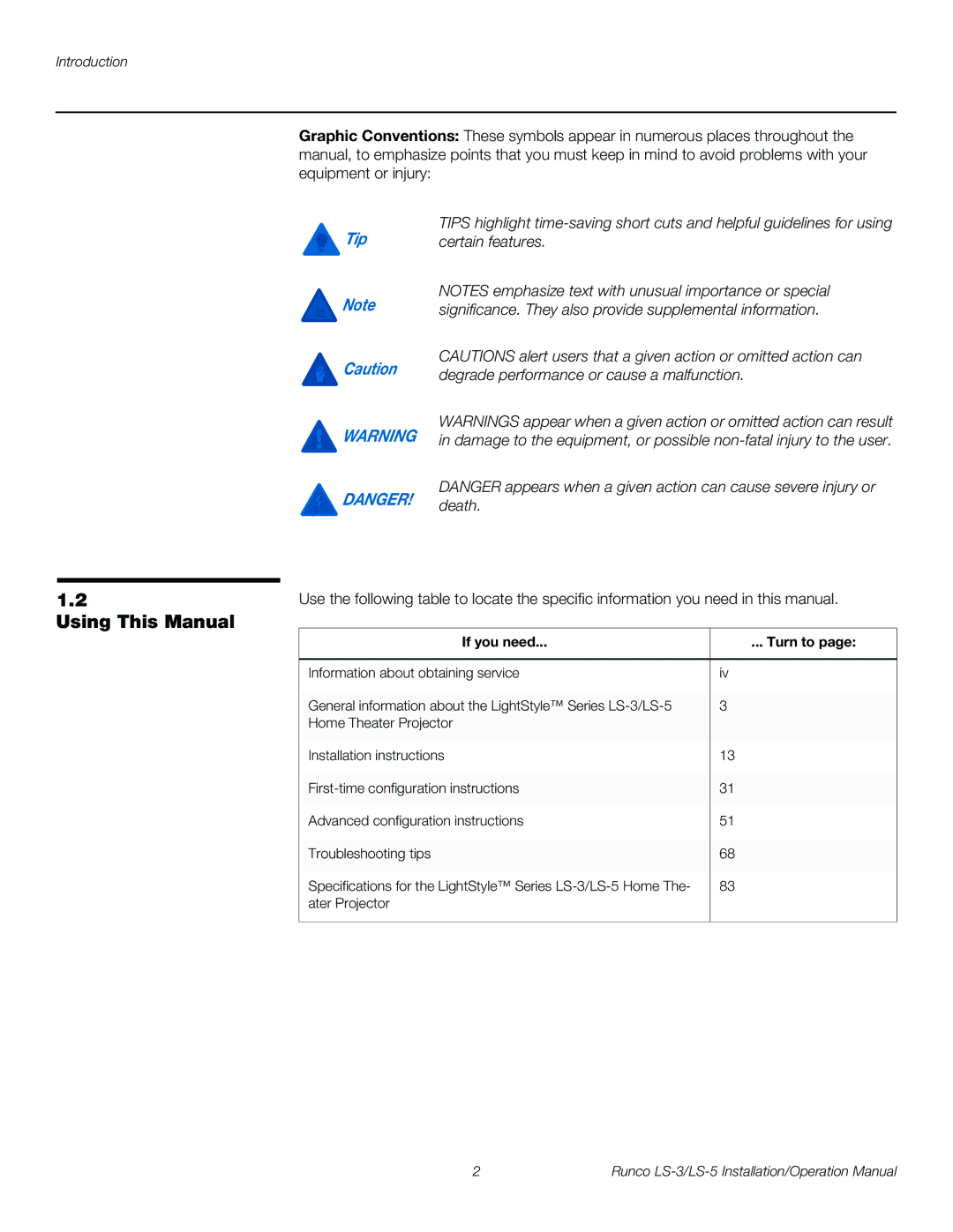 Runco LS-5, LS-3 operation manual Using This Manual, If you need Turn to 