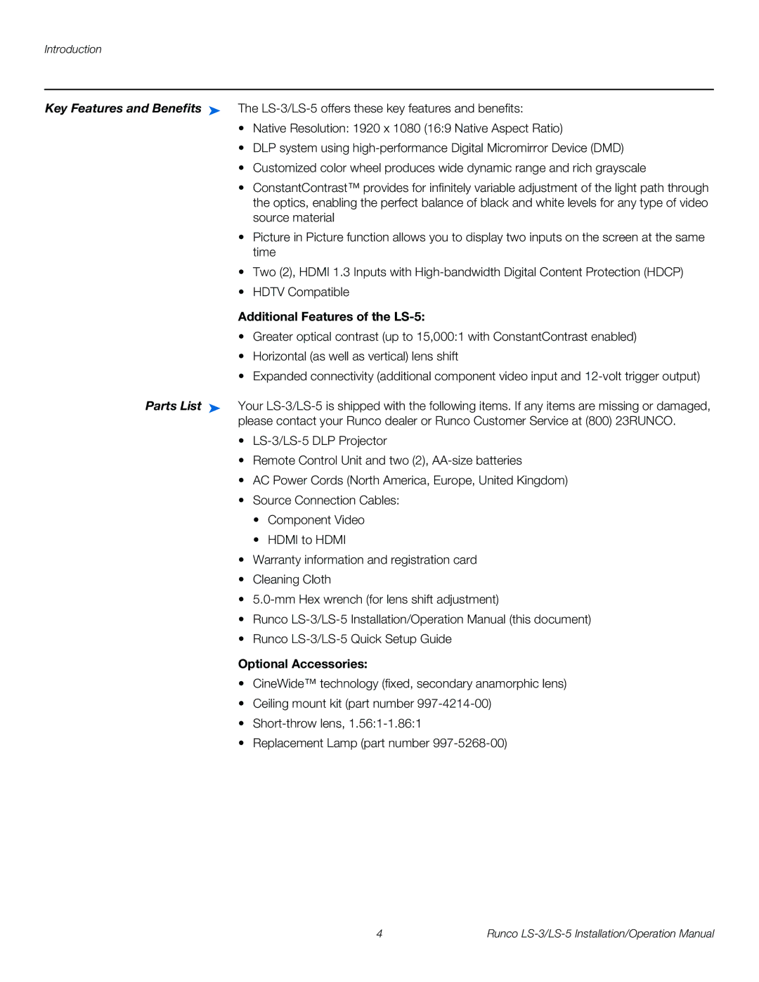 Runco LS-3 operation manual Additional Features of the LS-5 