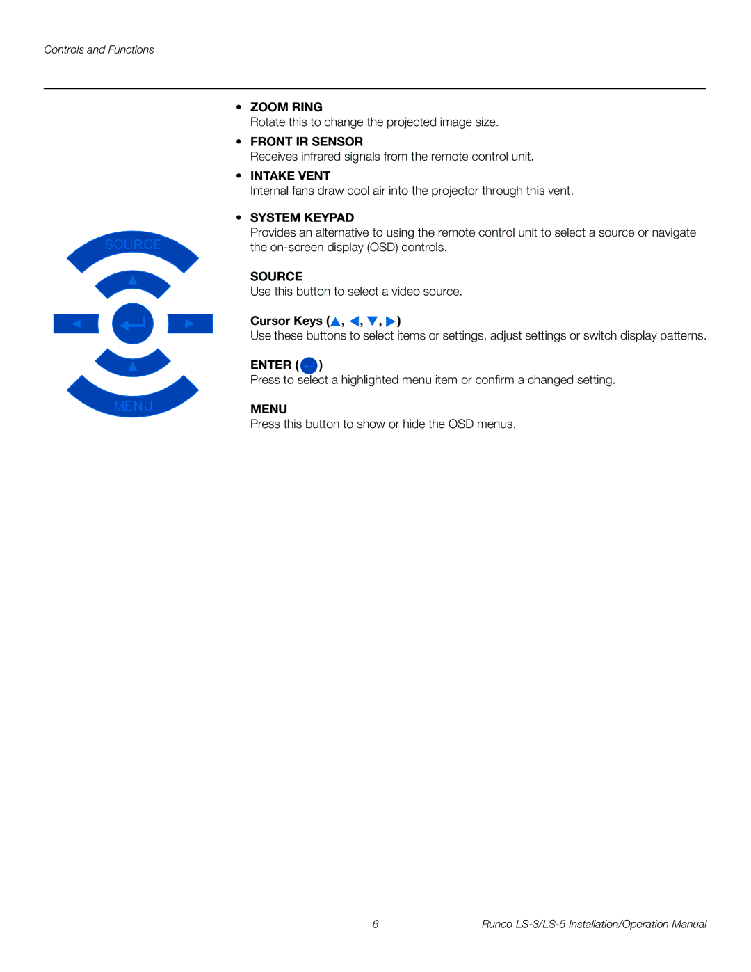 Runco LS-5, LS-3 operation manual Source 