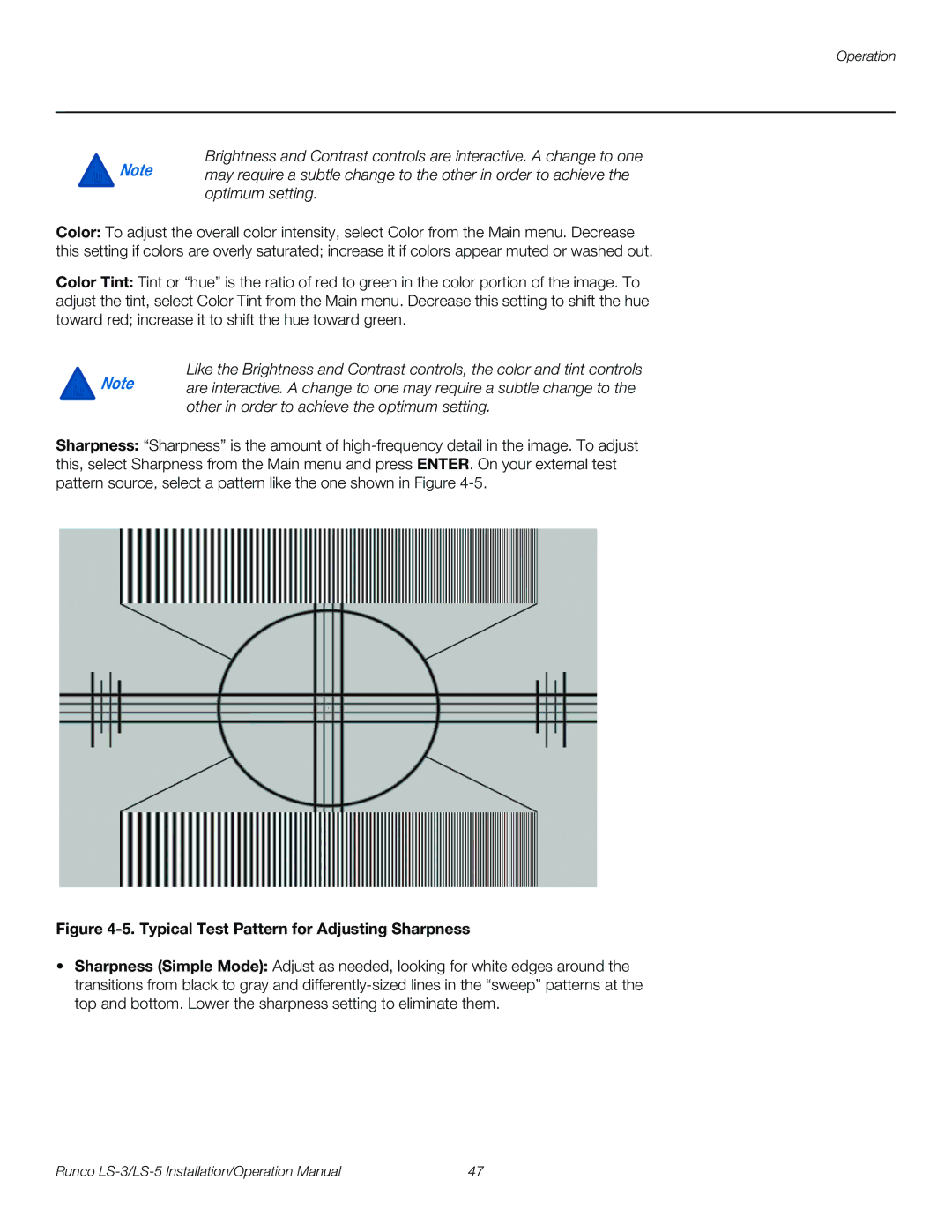 Runco LS-3, LS-5 operation manual Typical Test Pattern for Adjusting Sharpness 