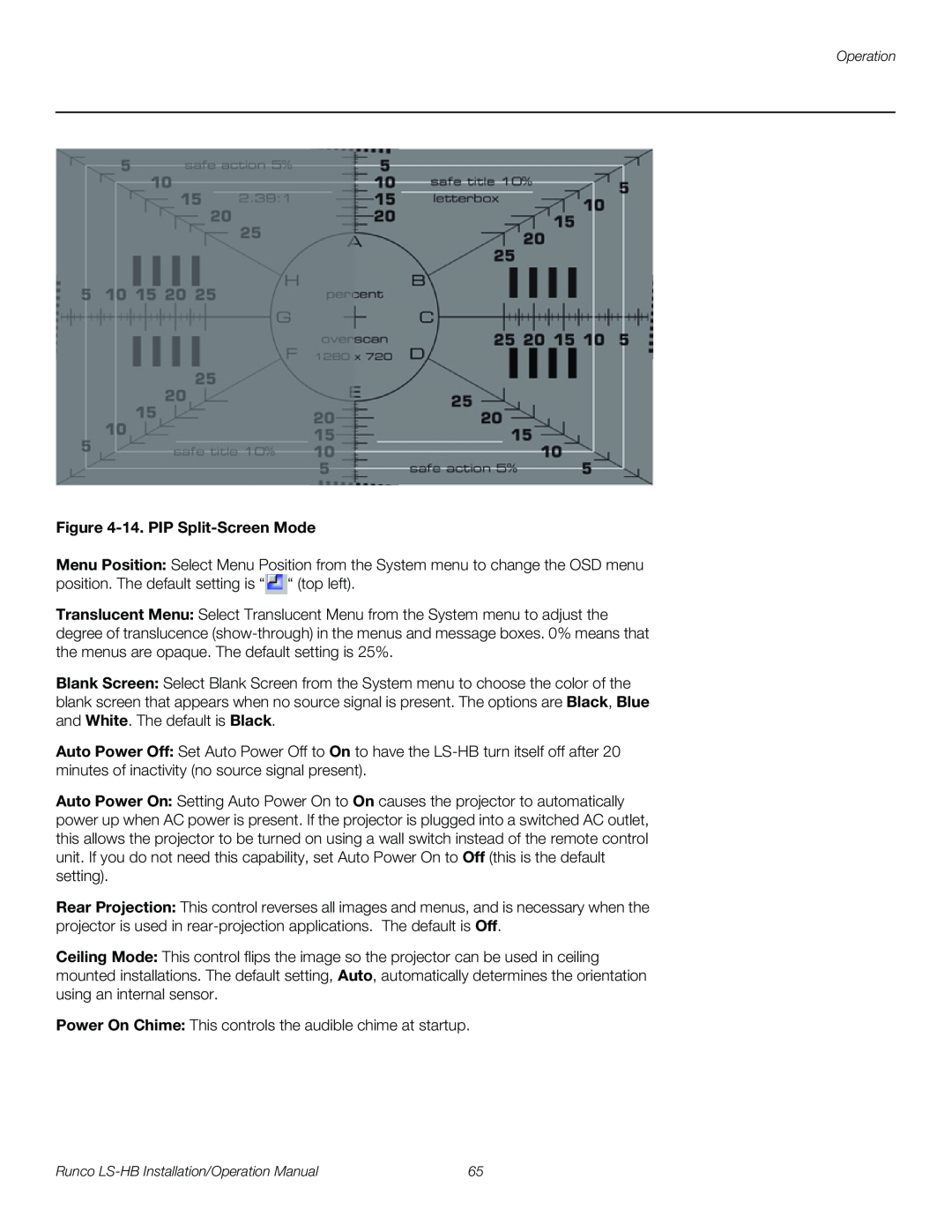Runco LS-HB operation manual 14. PIP Split-Screen Mode 