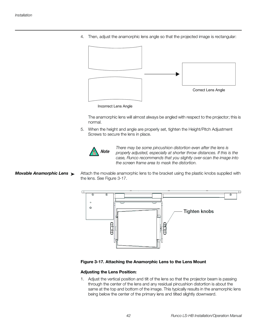 Runco LS-HB operation manual Correct Lens Angle Incorrect Lens Angle 