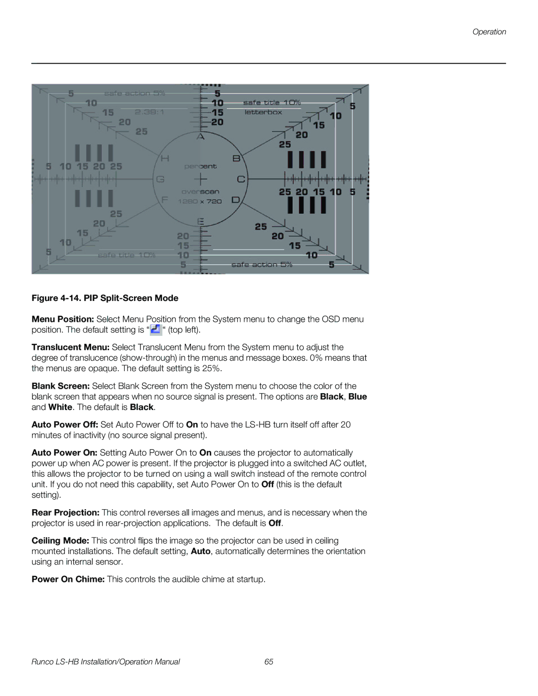 Runco LS-HB operation manual PIP Split-Screen Mode 