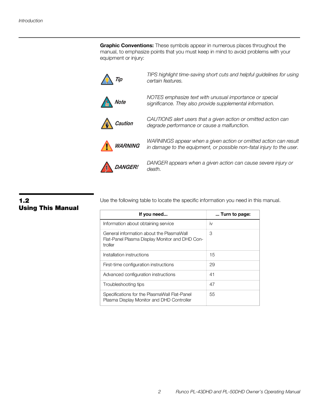 Runco PL-50DHD manual Using This Manual, Certain features, Significance. They also provide supplemental information, Death 