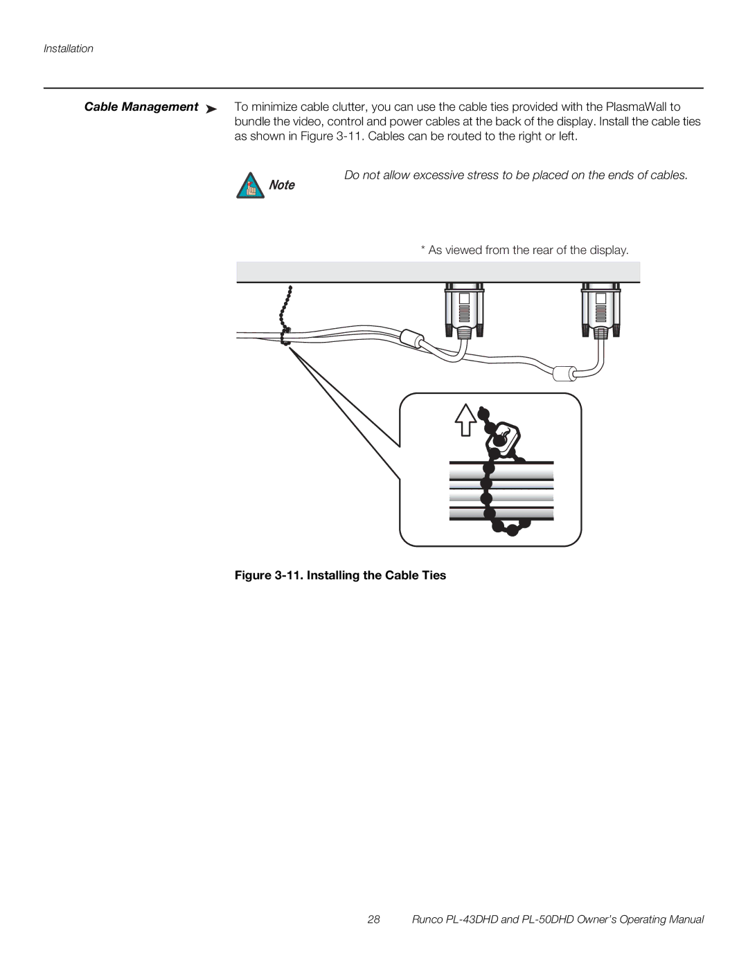 Runco PL-50DHD, PL-43DHD manual Installing the Cable Ties 